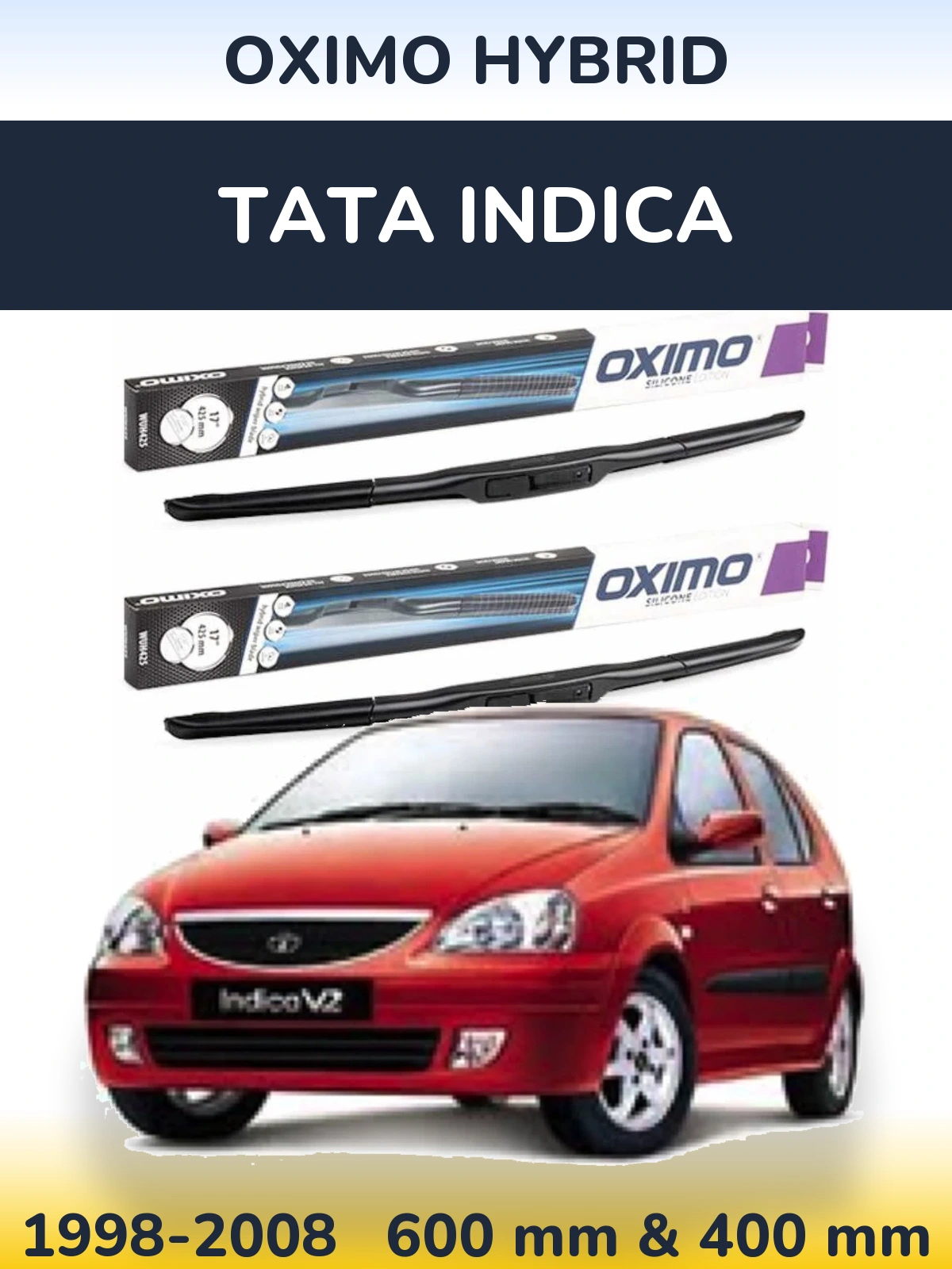 Front wiper blade set Oximo Hybrid 600 & 400 mm for Tata Indica 1998-2008