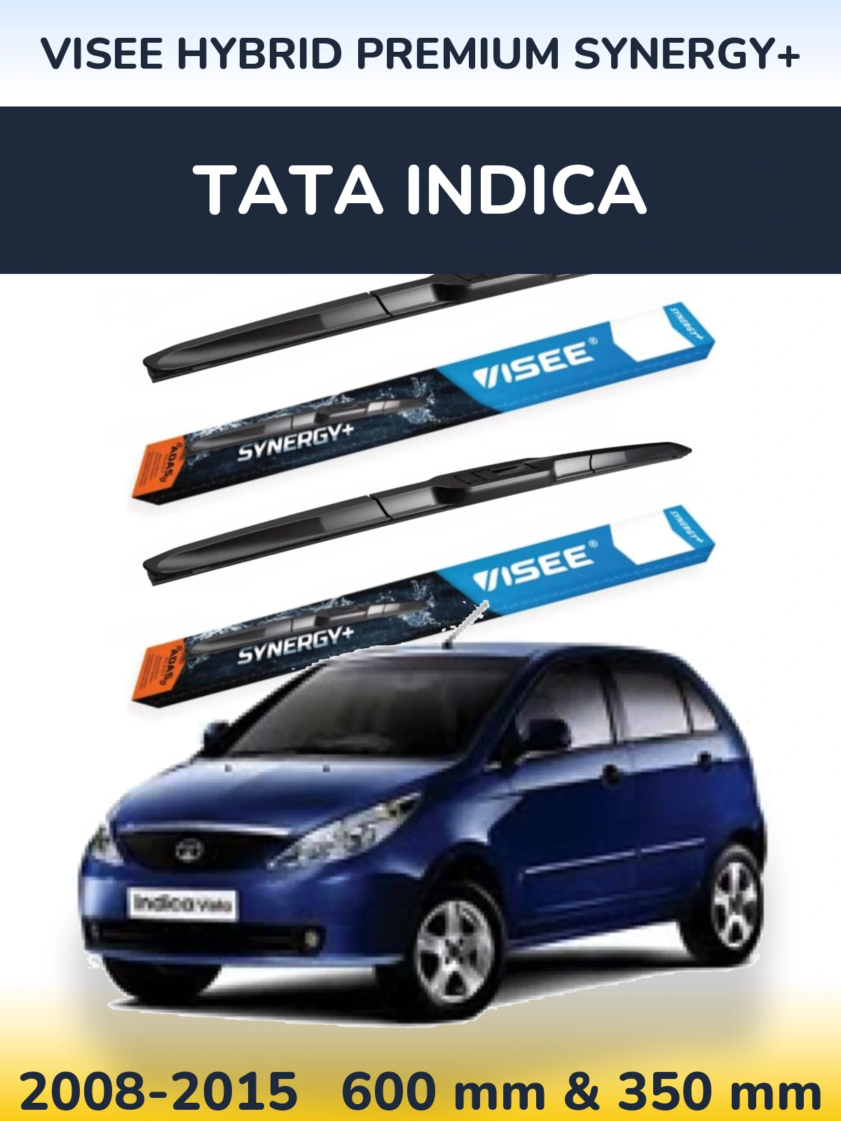 Front wiper blade set VISEE HYBRID PREMIUM SYNERGY+ 600 & 350 mm for Tata Indica 2008-2015