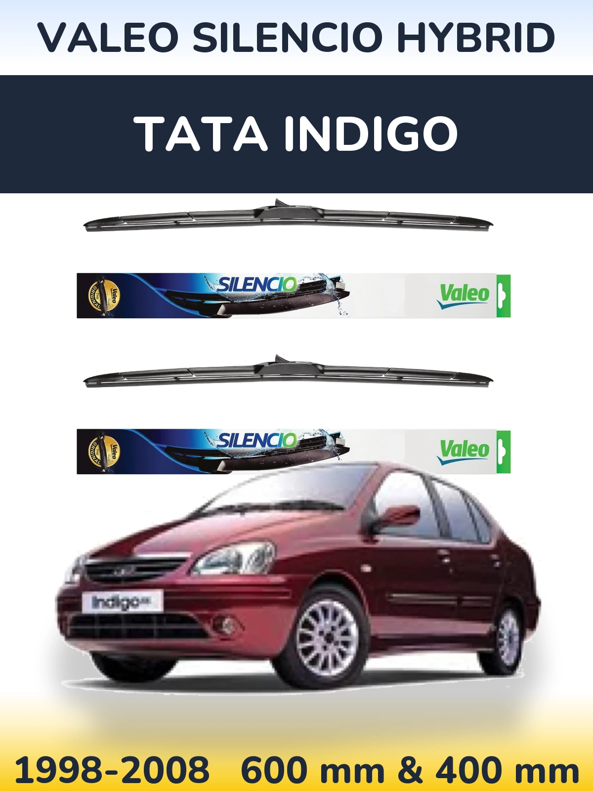 Комплект передних дворников Valeo Silencio Hybrid 600 & 400 мм для Tata Indigo 1998-2008