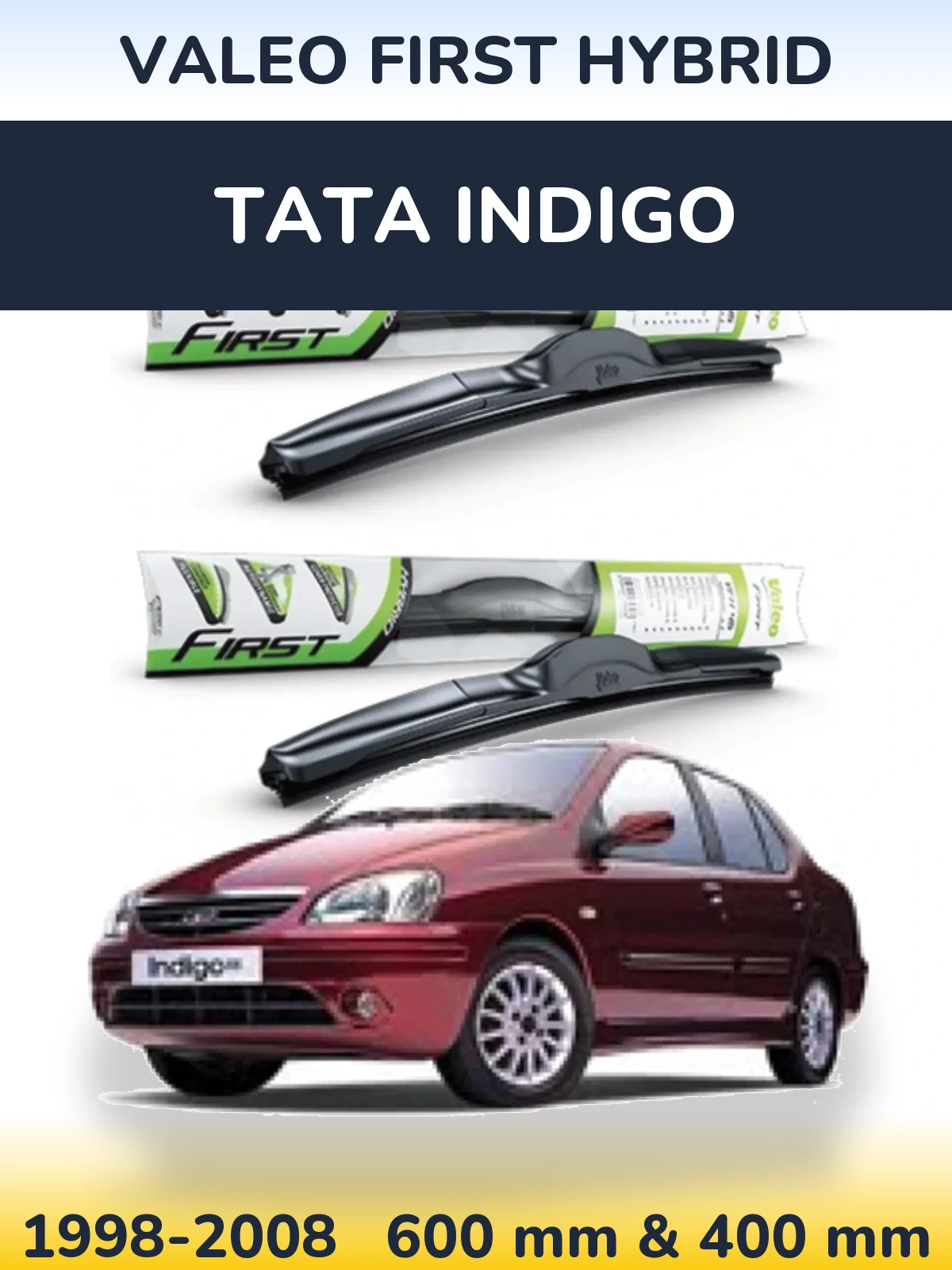 Front wiper blade set Valeo First Hybrid 600 & 400 мм for Tata Indigo 1998-2008