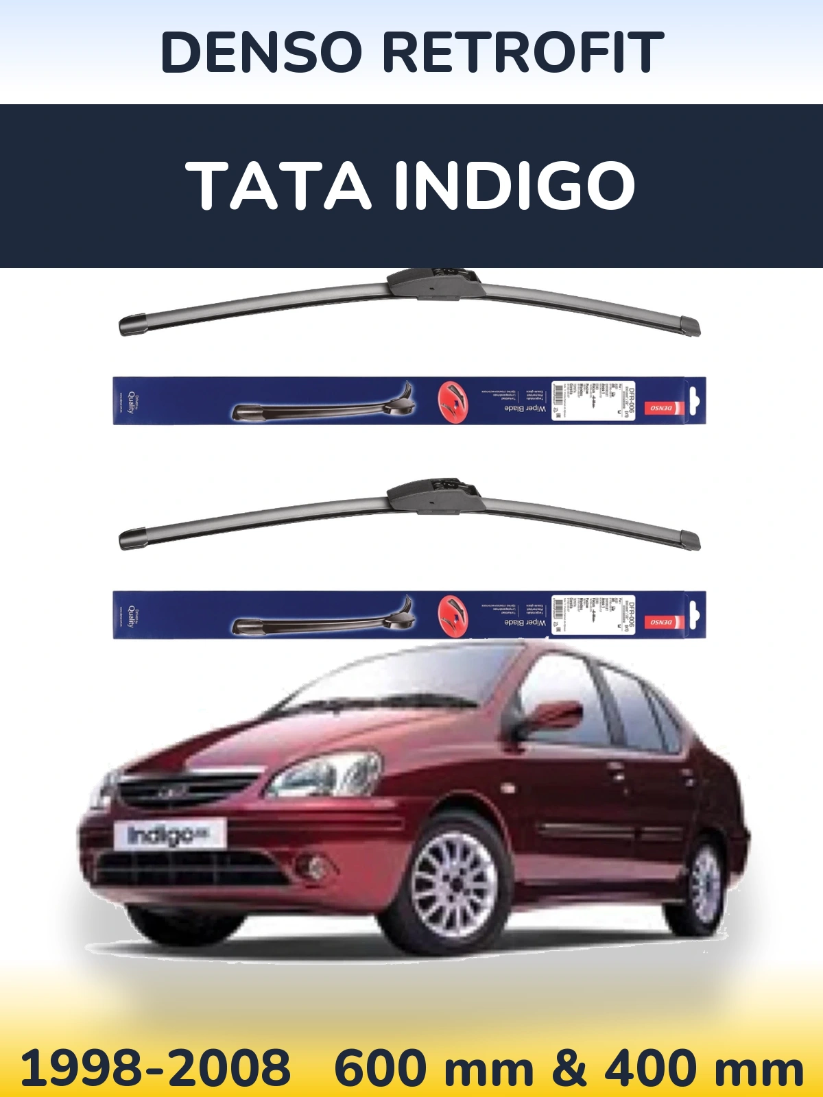 Front wiper blade set Denso Retrofit 600 & 400 мм for Tata Indigo 1998-2008