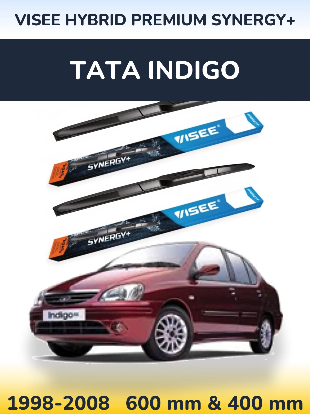 Front wiper blade set VISEE HYBRID PREMIUM SYNERGY+ 600 & 400 мм for Tata Indigo 1998-2008