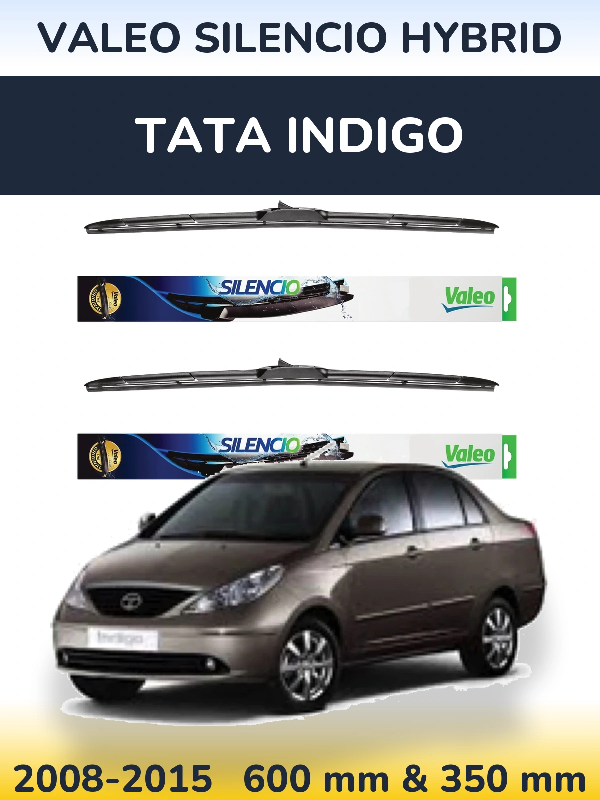 Front wiper blade set Valeo Silencio Hybrid 600 & 350 мм for Tata Indigo 2008-2015