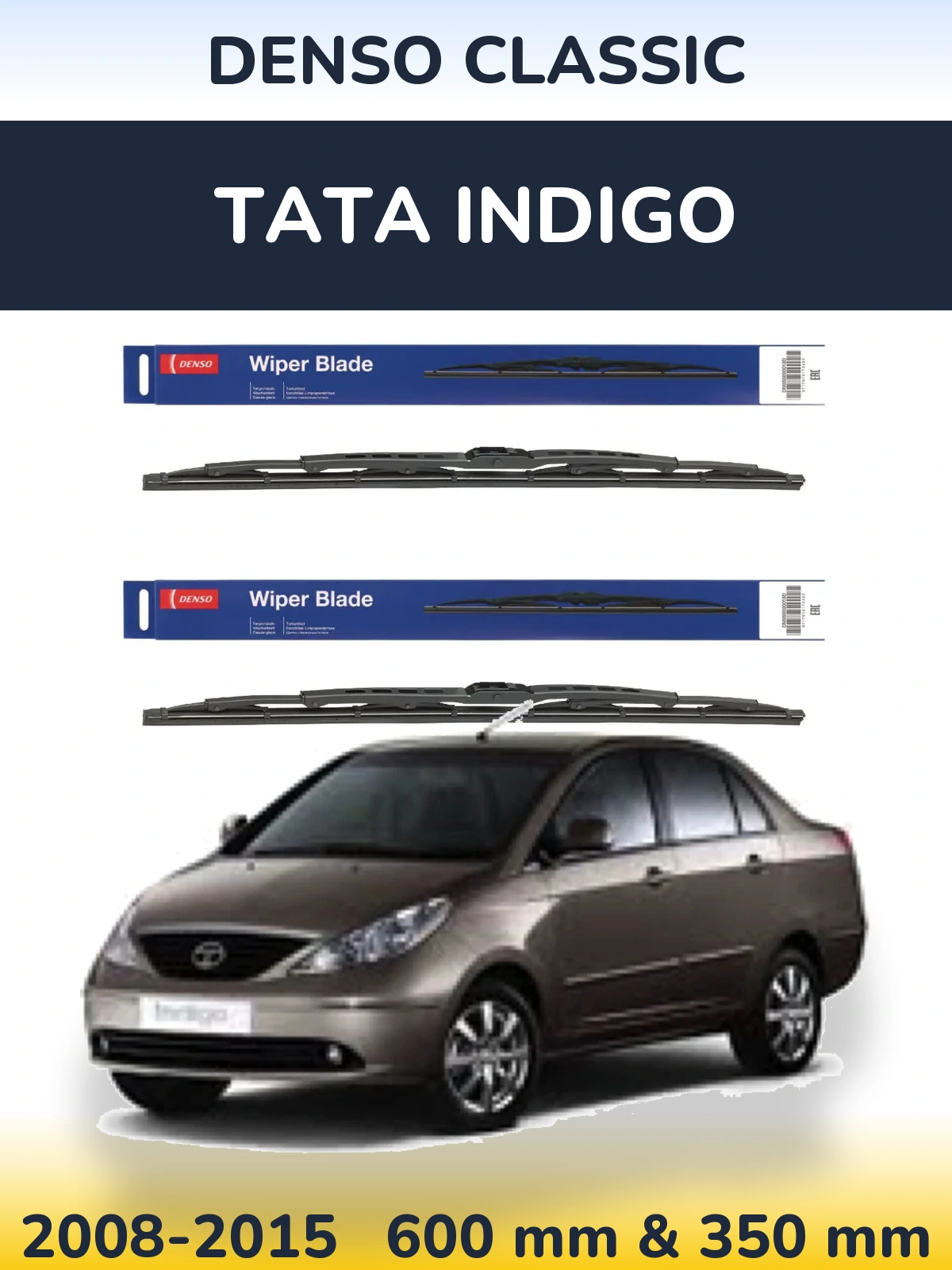 Front wiper blade set Denso Classic 600 & 350 мм for Tata Indigo 2008-2015