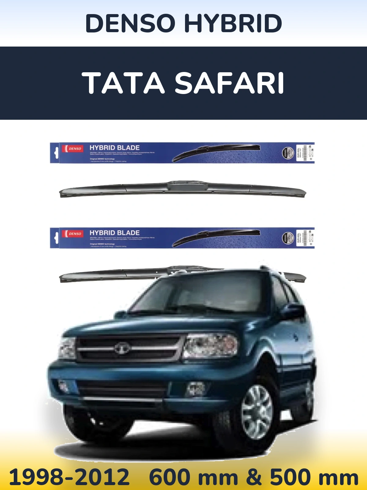 Front wiper blade set Denso Hybrid 600 & 500 mm for Tata Safari 1998-2012