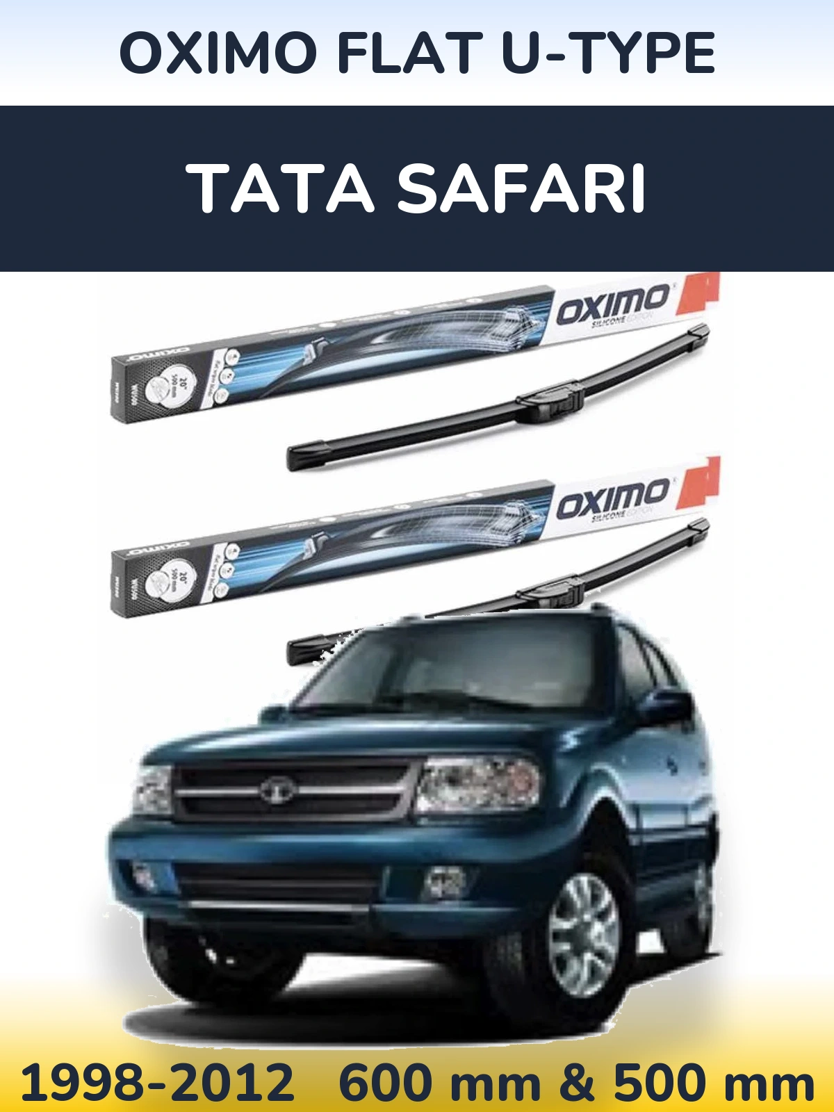 Front wiper blade set Oximo Flat U-type 600 & 500 mm for Tata Safari 1998-2012