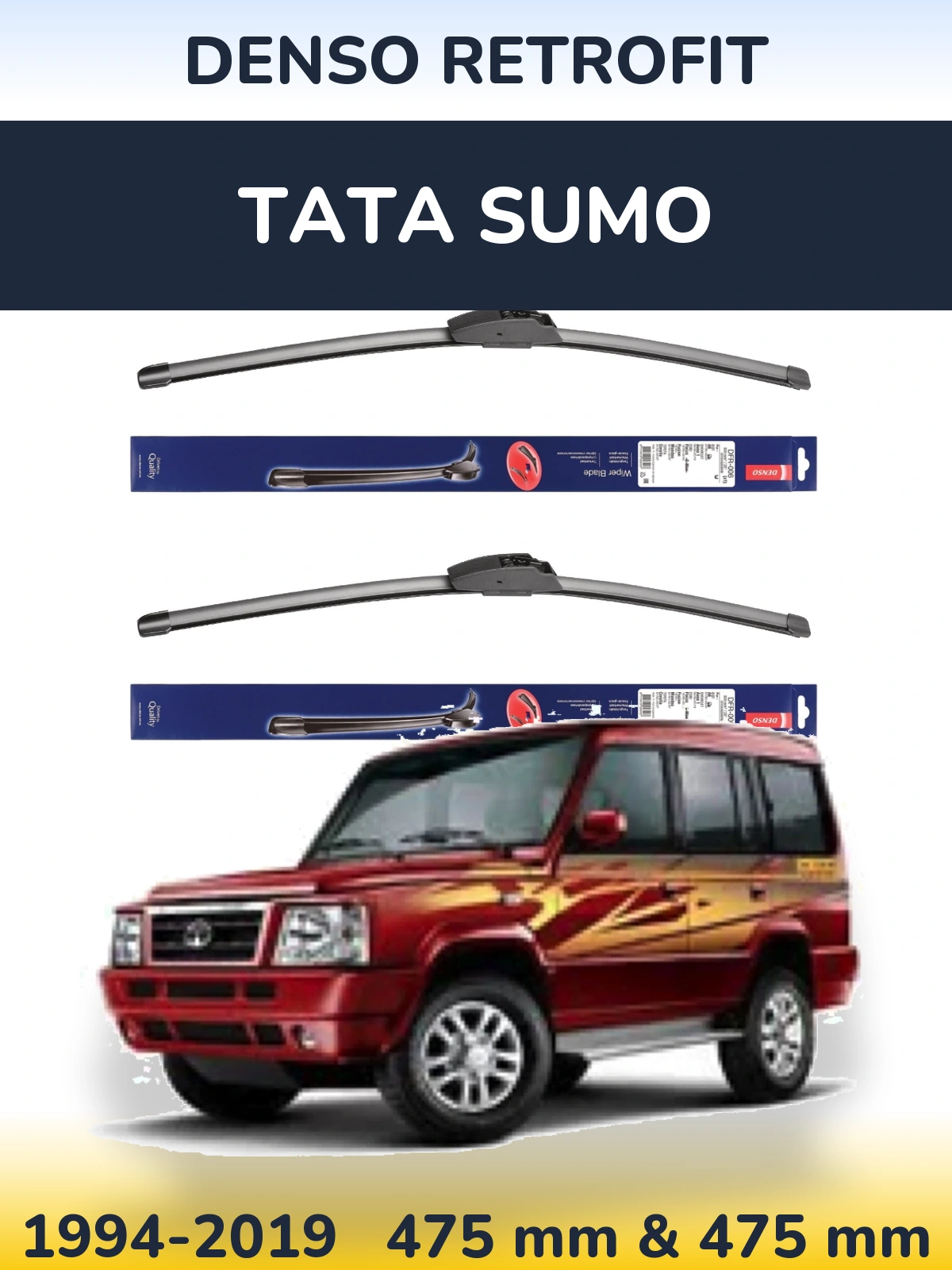 Komplet przednich wycieraczek Denso Retrofit 475 & 475 mm do Tata Sumo 1994-2019