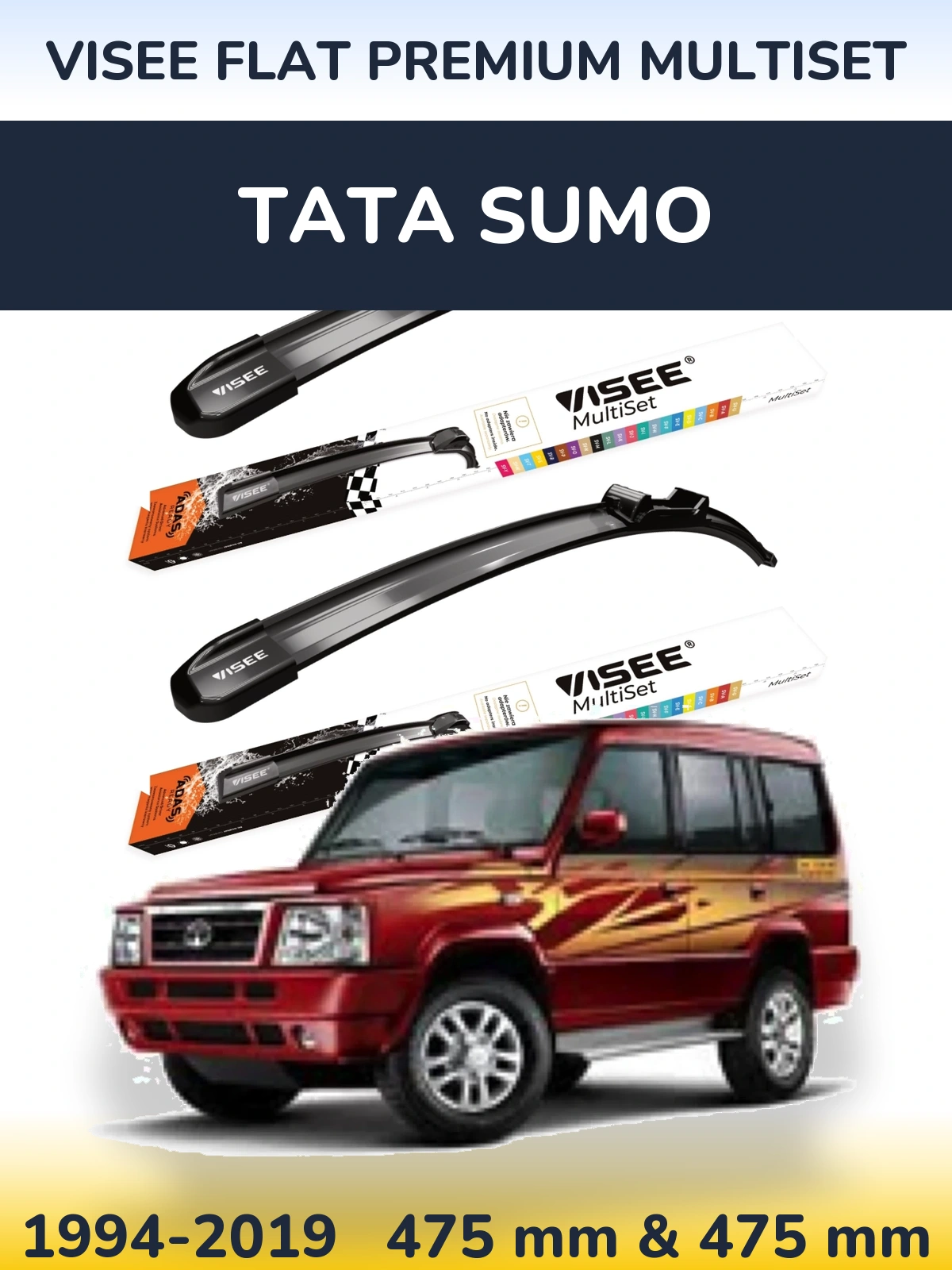 Komplet przednich wycieraczek VISEE FLAT PREMIUM MultiSet 475 & 475 mm do Tata Sumo 1994-2019