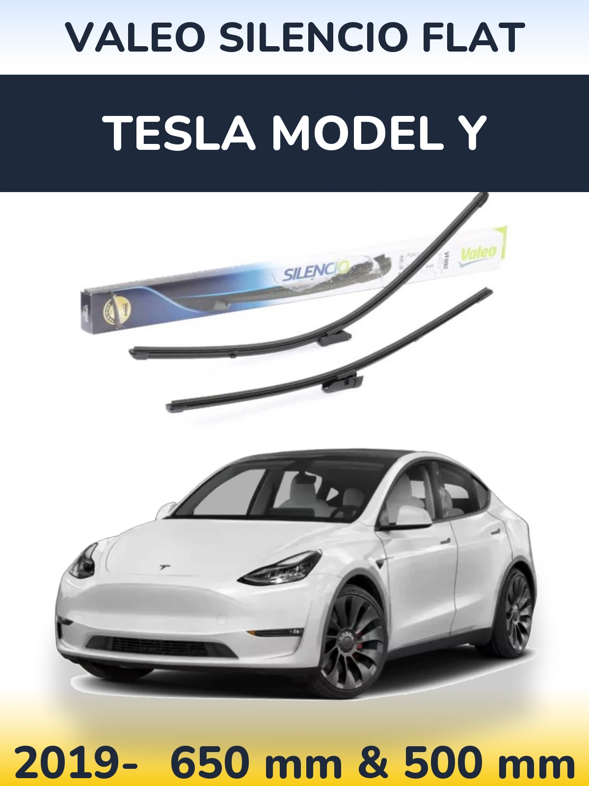 Front wiper blade set Valeo Silencio Flat 630 & 500 mm for Tesla Model Y 2019-2026