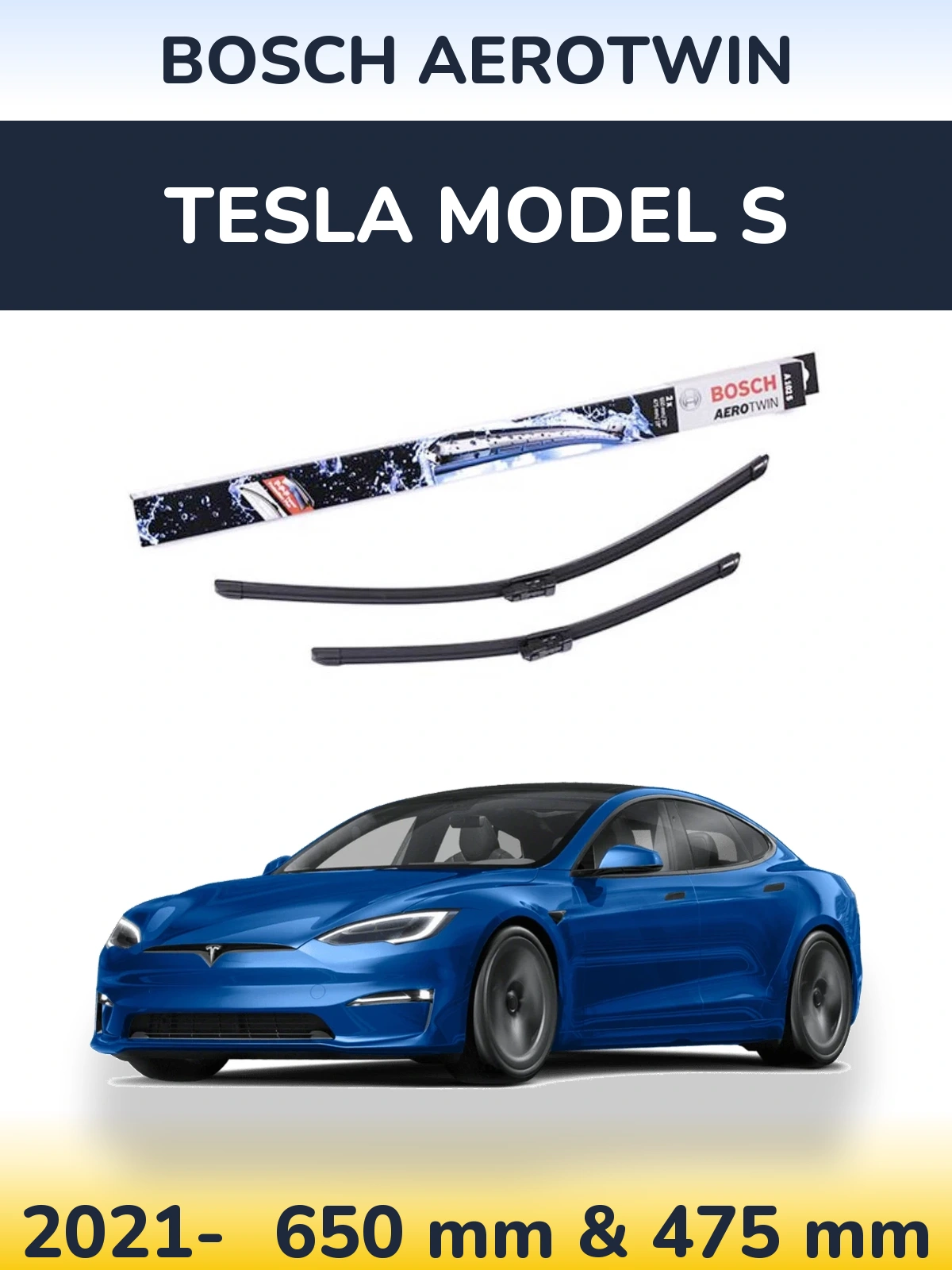 Front wiper blade set BOSCH AeroTwin 650 & 475 мм for Tesla Model S 2021-2026