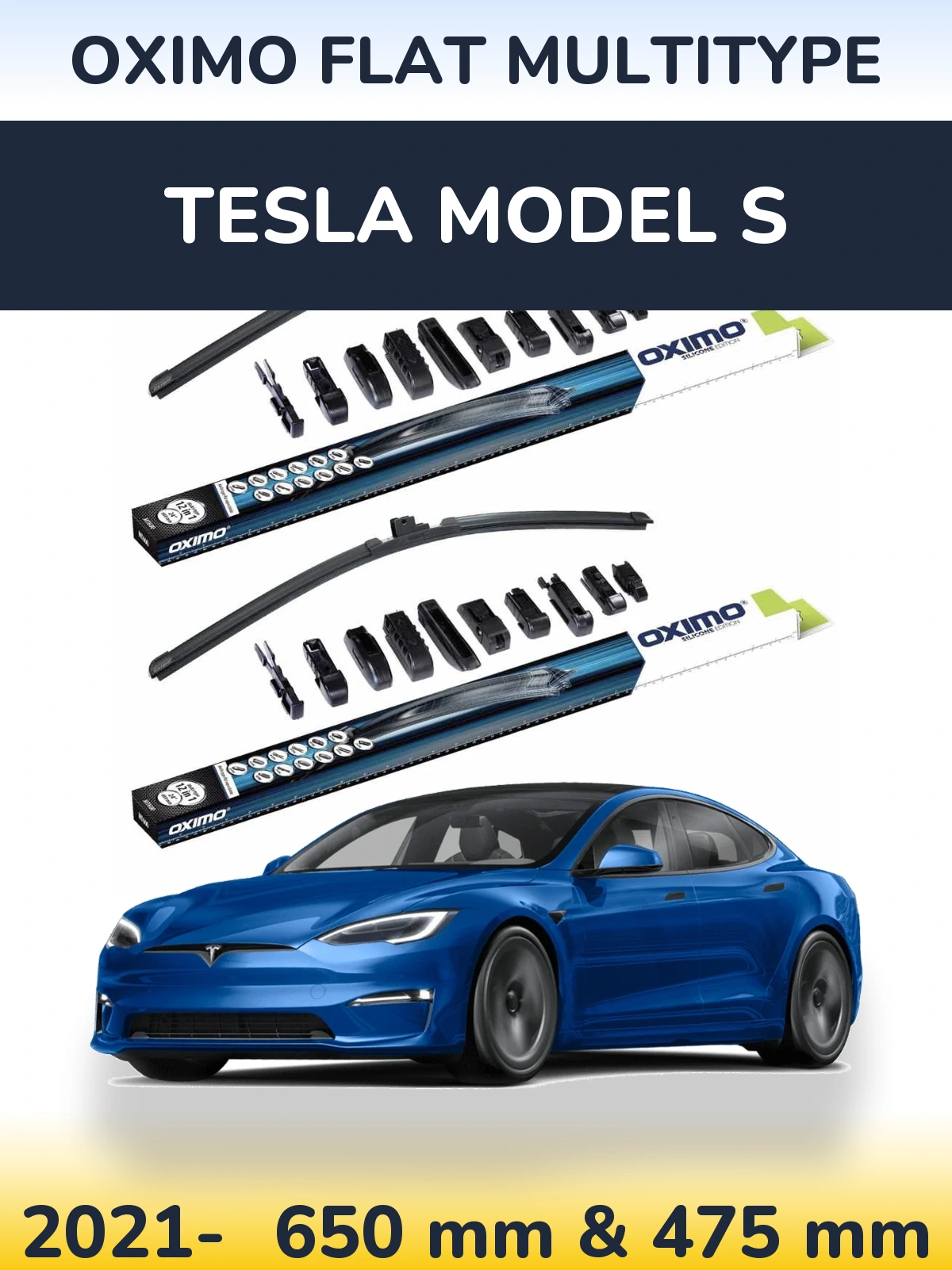 Front wiper blade set Oximo Flat MultiTypee 650 & 475 мм for Tesla Model S 2021-2026