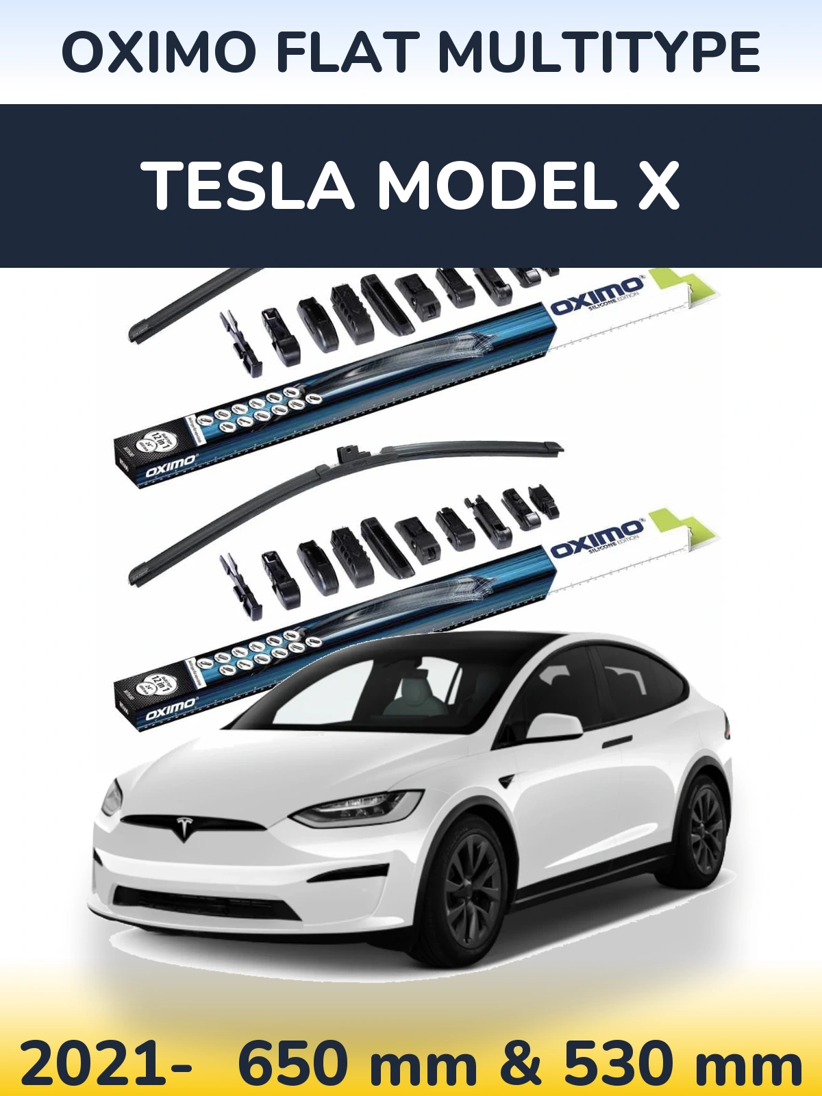 Front wiper blade set Oximo Flat MultiTypee 650 & 530 мм for Tesla Model X 2021-2026