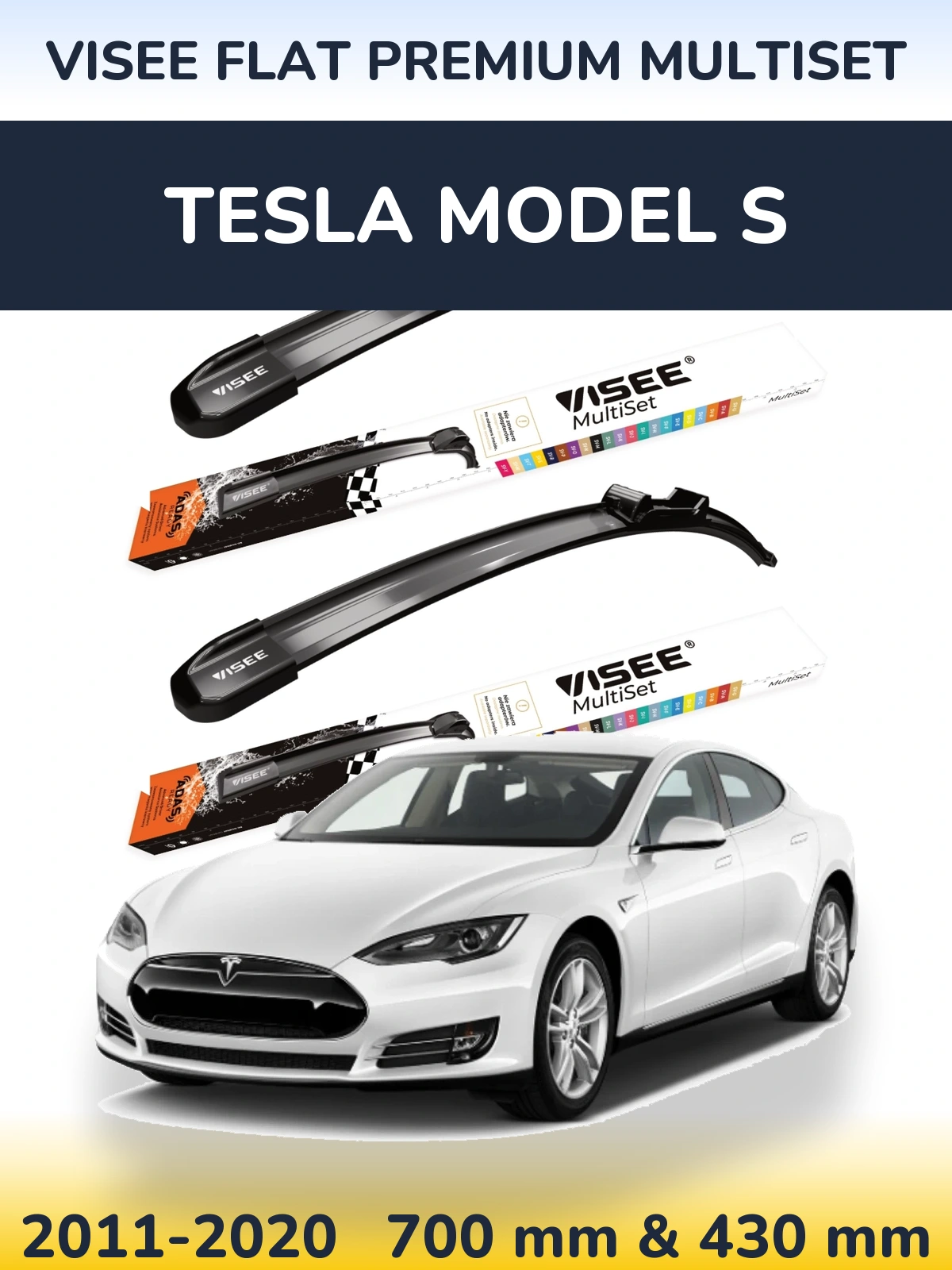 Комплект передних дворников VISEE FLAT PREMIUM MultiSet 700 & 430 мм для Tesla Модель S 2011-2020