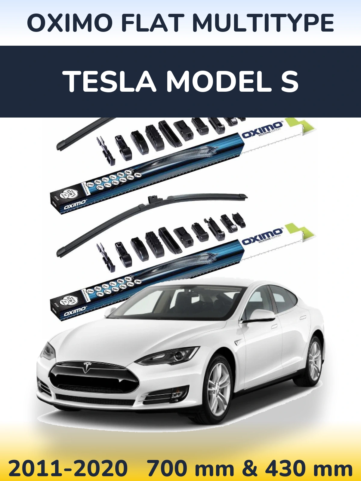 Front wiper blade set Oximo Flat MultiTypee 700 & 430 мм for Tesla Model S 2011-2020