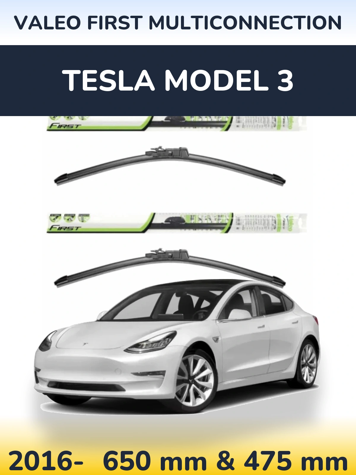 Front wiper blade set Valeo First MultiConnection 650 & 475 мм for Tesla Model 3 2016-2026