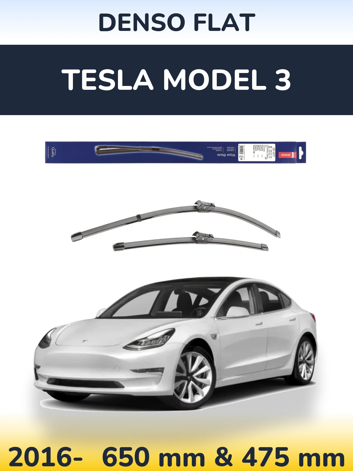 Front wiper blade set Denso Flat 650 & 475 мм for Tesla Model 3 2016-2026