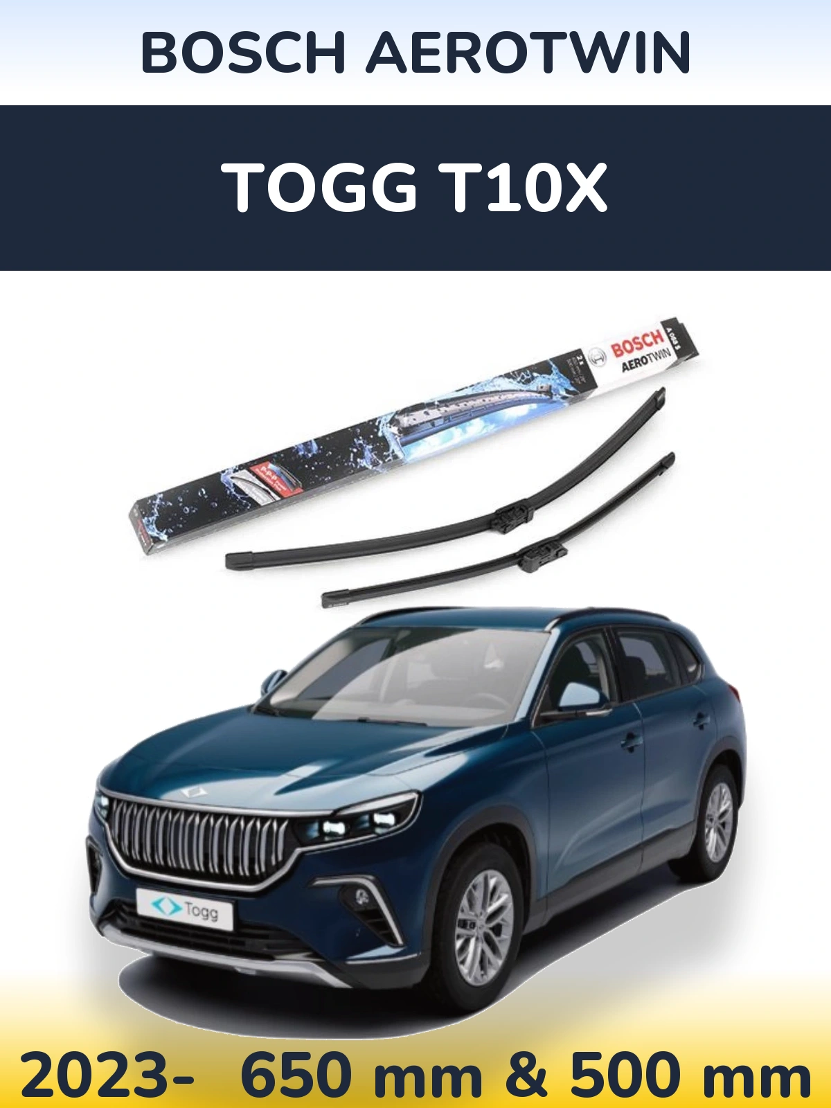 Комплект передних дворников BOSCH AeroTwin 650 & 500 мм для TOGG T10X 2023-2026