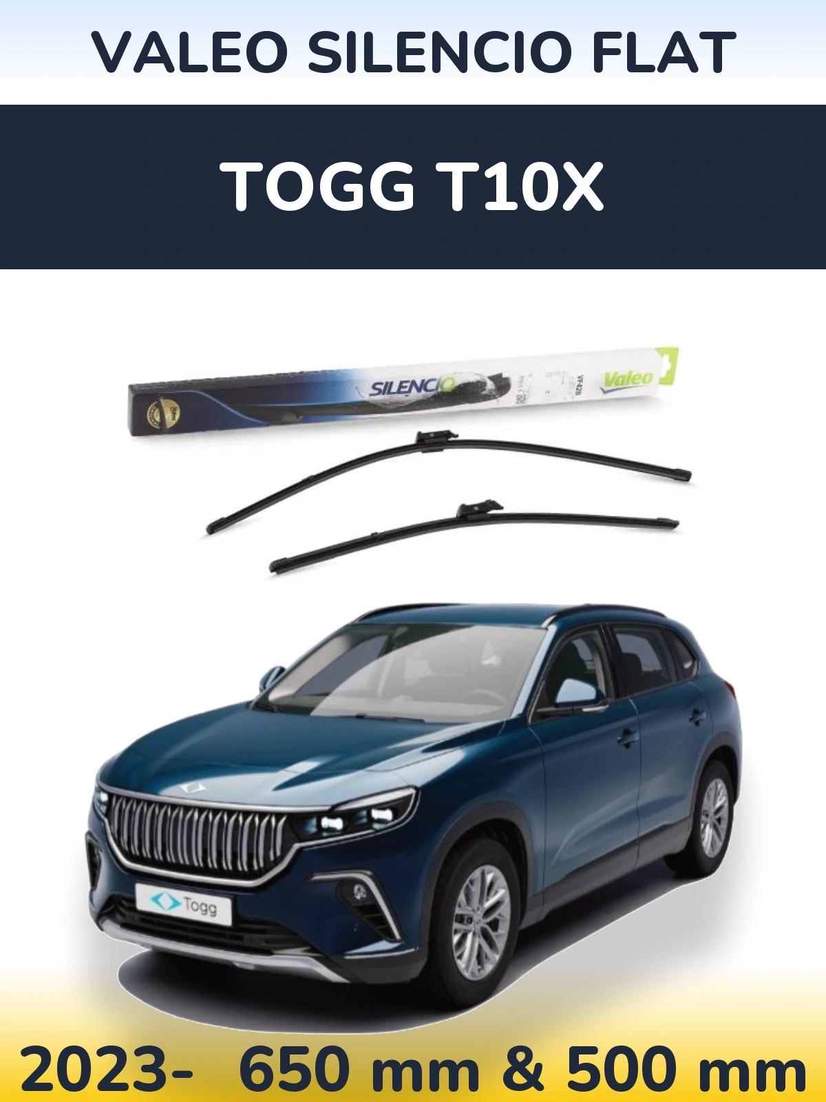 Комплект передних дворников Valeo Silencio Flat 650 & 500 мм для TOGG T10X 2023-2026