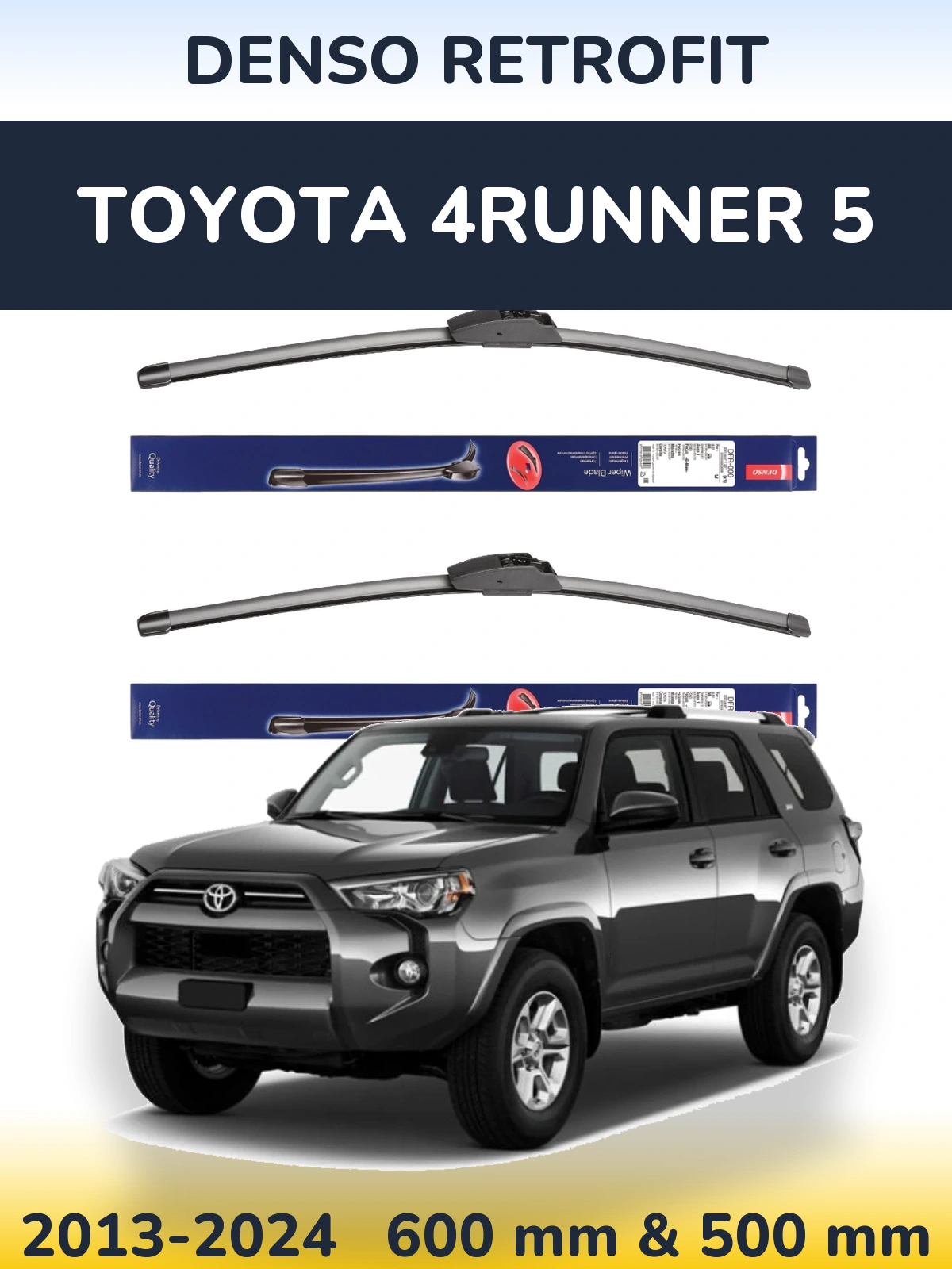 Komplet przednich wycieraczek Denso Retrofit 600 & 500 mm do Toyota 4Runner 5 2013-2024