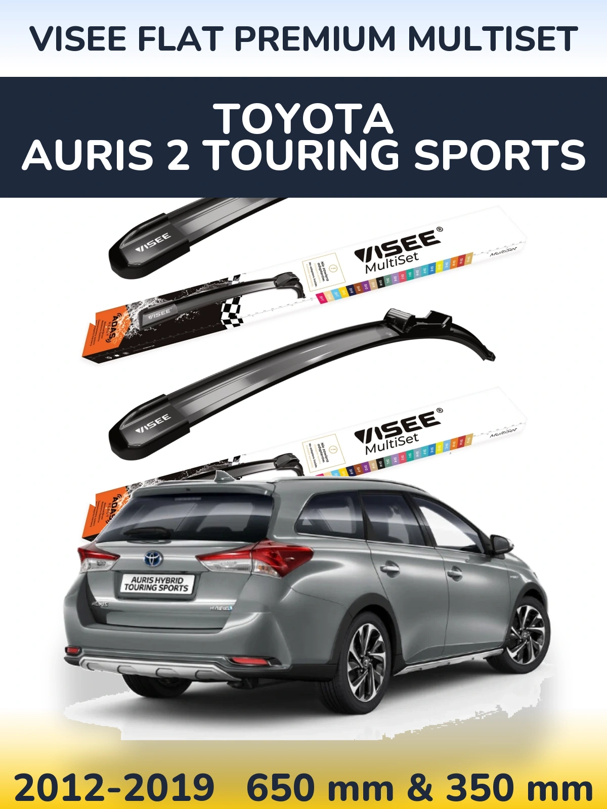 Komplet przednich wycieraczek VISEE FLAT PREMIUM MultiSet 650 & 350 mm do Toyota Auris 2 Touring Sports 2012-2019
