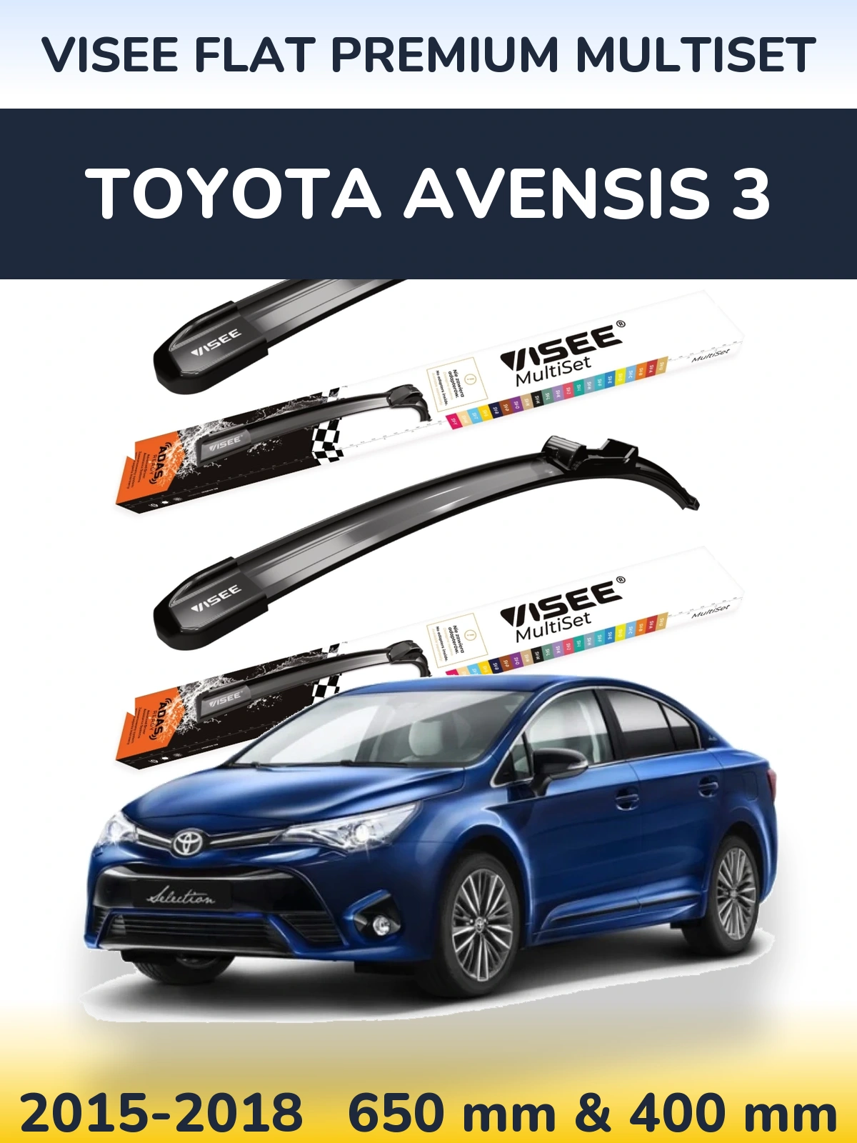 Комплект передних дворников VISEE FLAT PREMIUM MultiSet 650 & 400 мм для Toyota Avensis 3 2015-2018