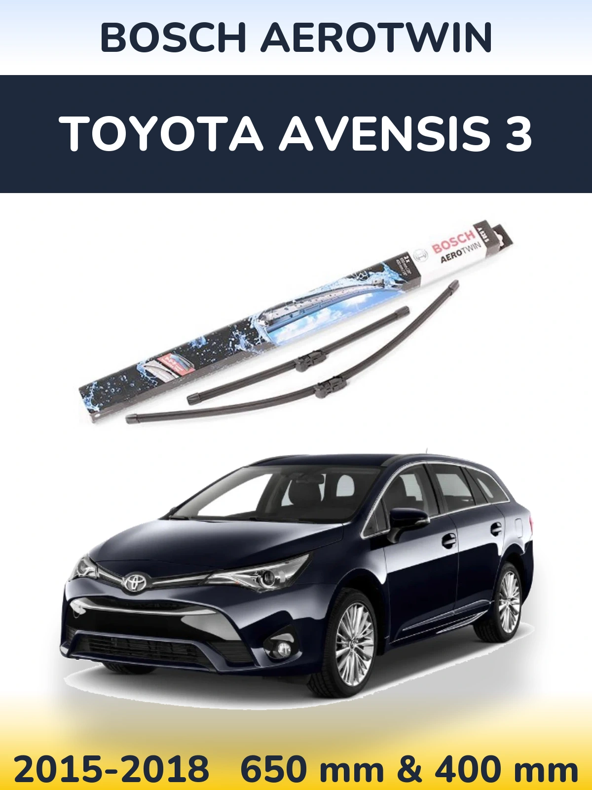 Комплект передних дворников BOSCH AeroTwin 650 & 400 мм для Toyota Avensis 3 2015-2018