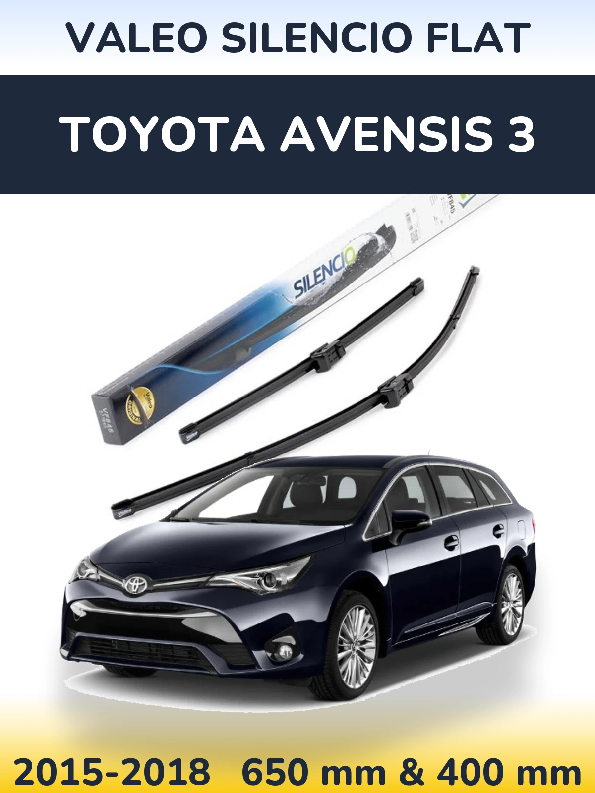 Front wiper blade set Valeo Silencio Flat 650 & 400 мм for Toyota Avensis 3 2015-2018