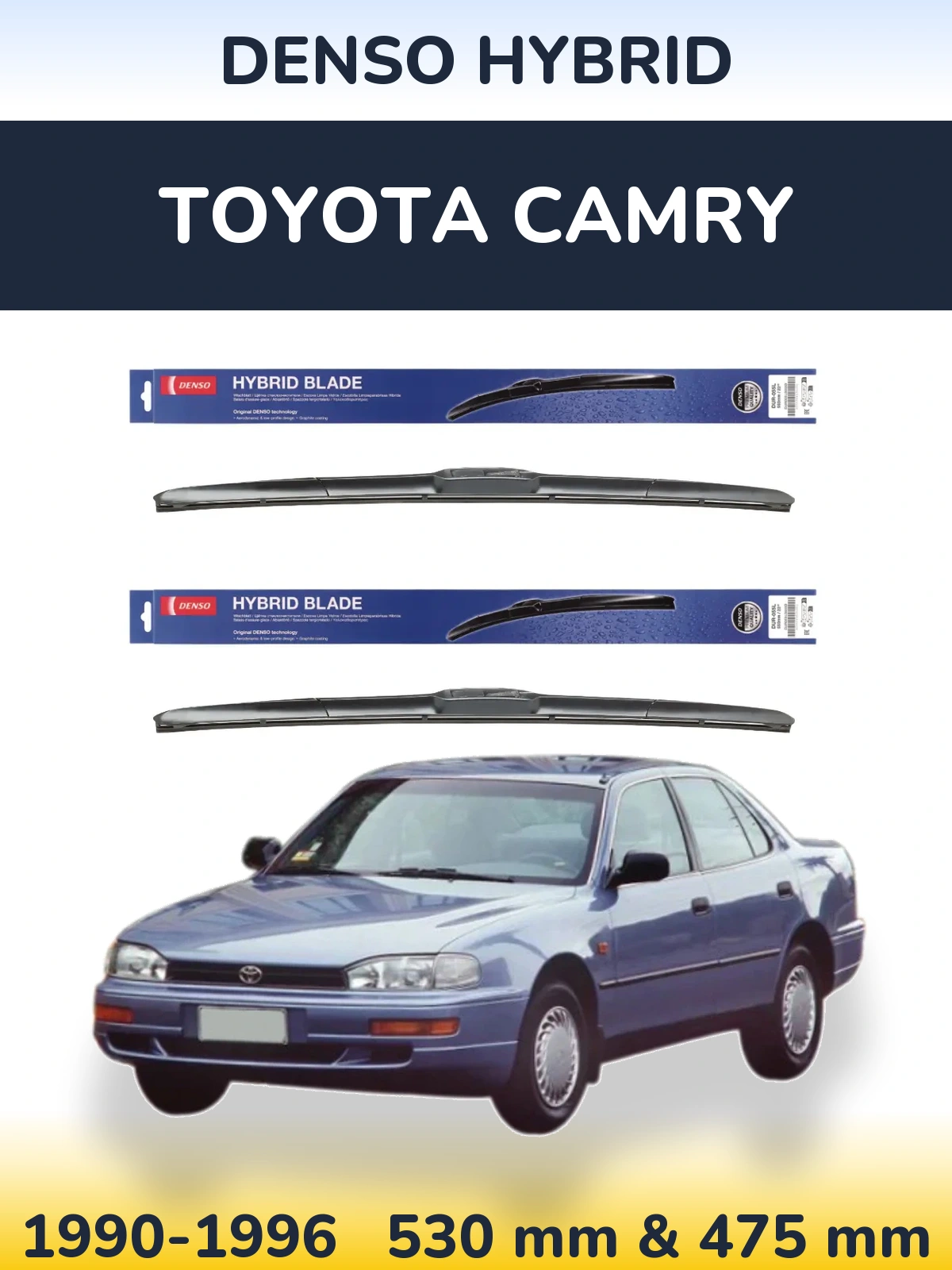 Front wiper blade set Denso Hybrid 530 & 475 mm for Toyota Camry 1990-1996