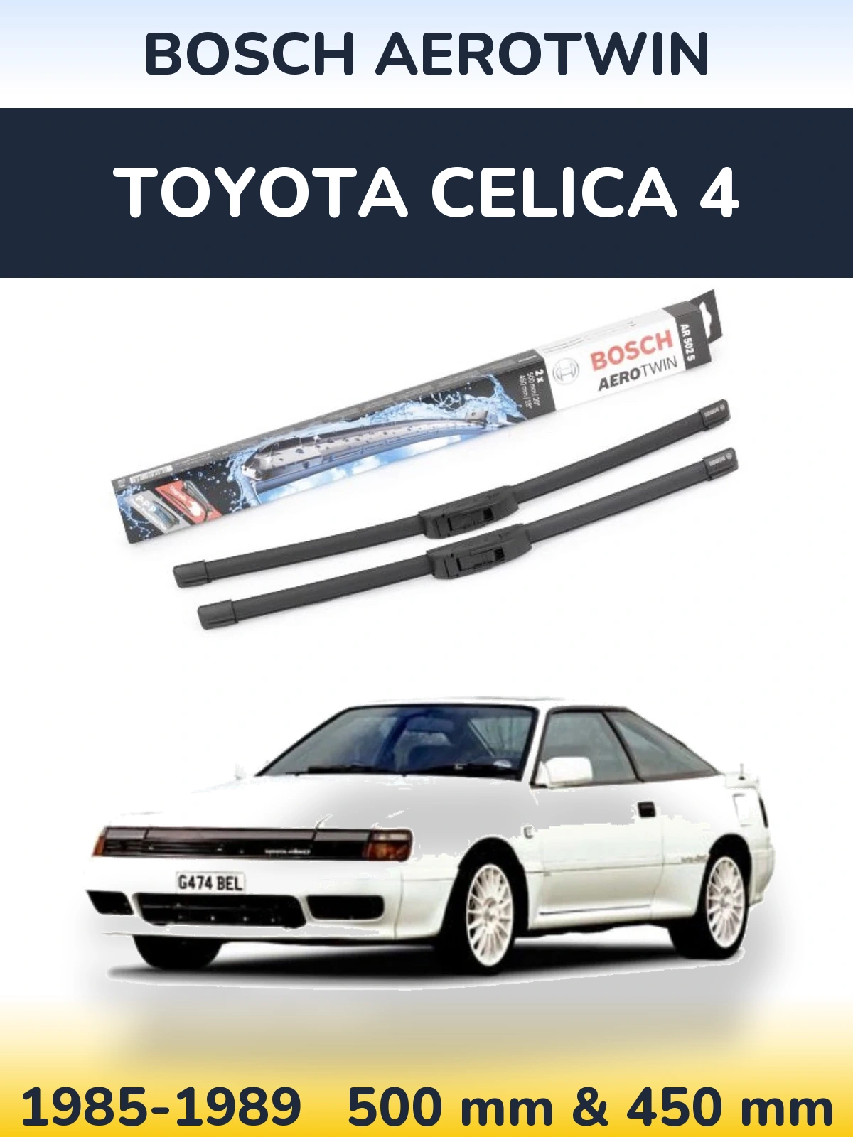 Комплект передних дворников BOSCH AeroTwin 500 & 450 мм для Toyota Celica 4 1985-1989