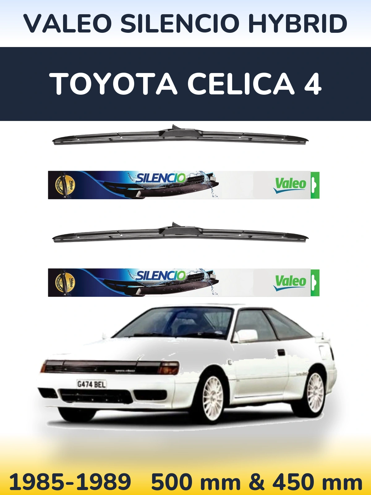 Komplet przednich wycieraczek Valeo Silencio Hybrid 500 & 450 mm do Toyota Celica 4 1985-1989
