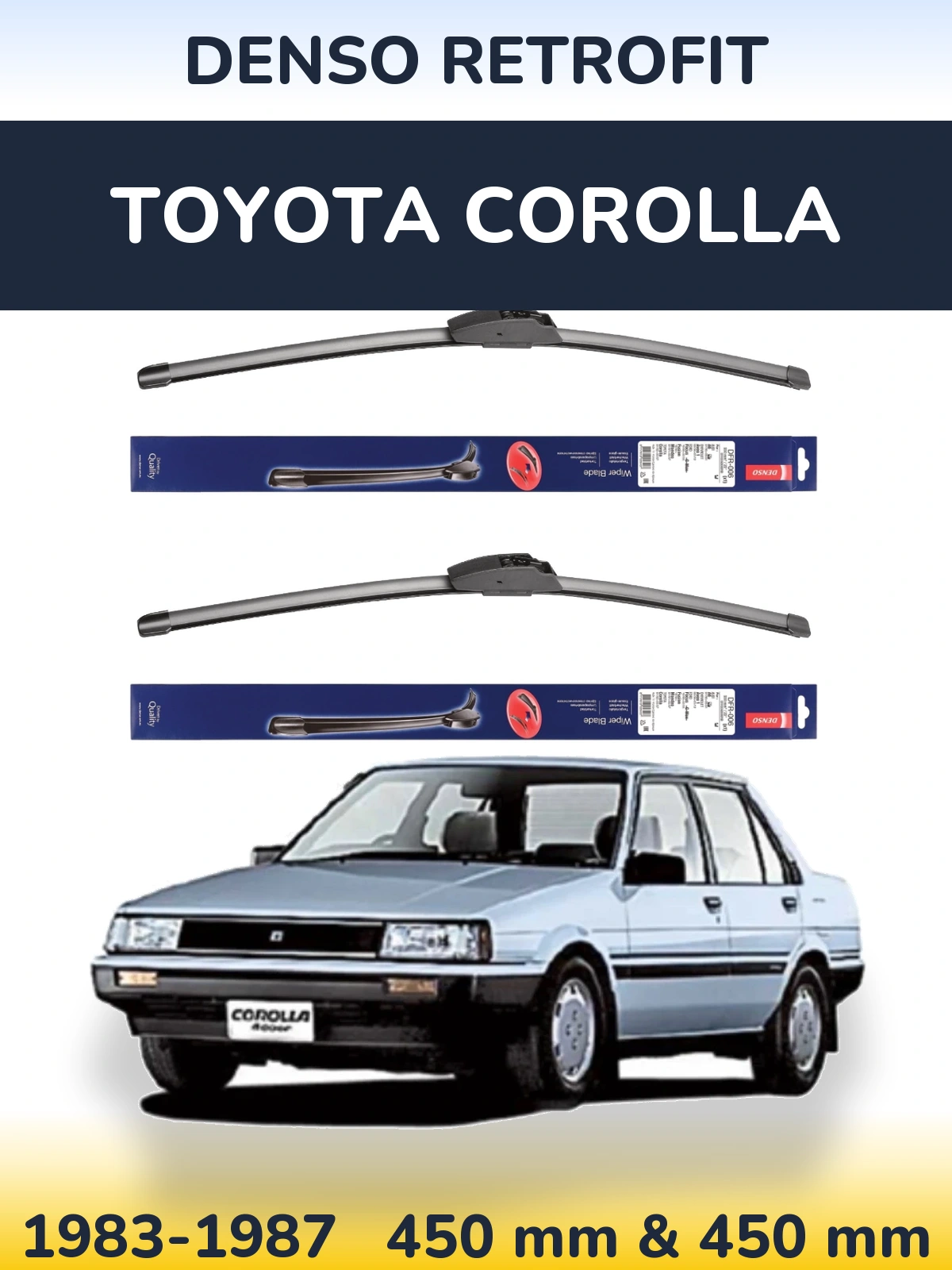 Front wiper blade set Denso Retrofit 450 & 450 мм for Toyota Corolla 1983-1987