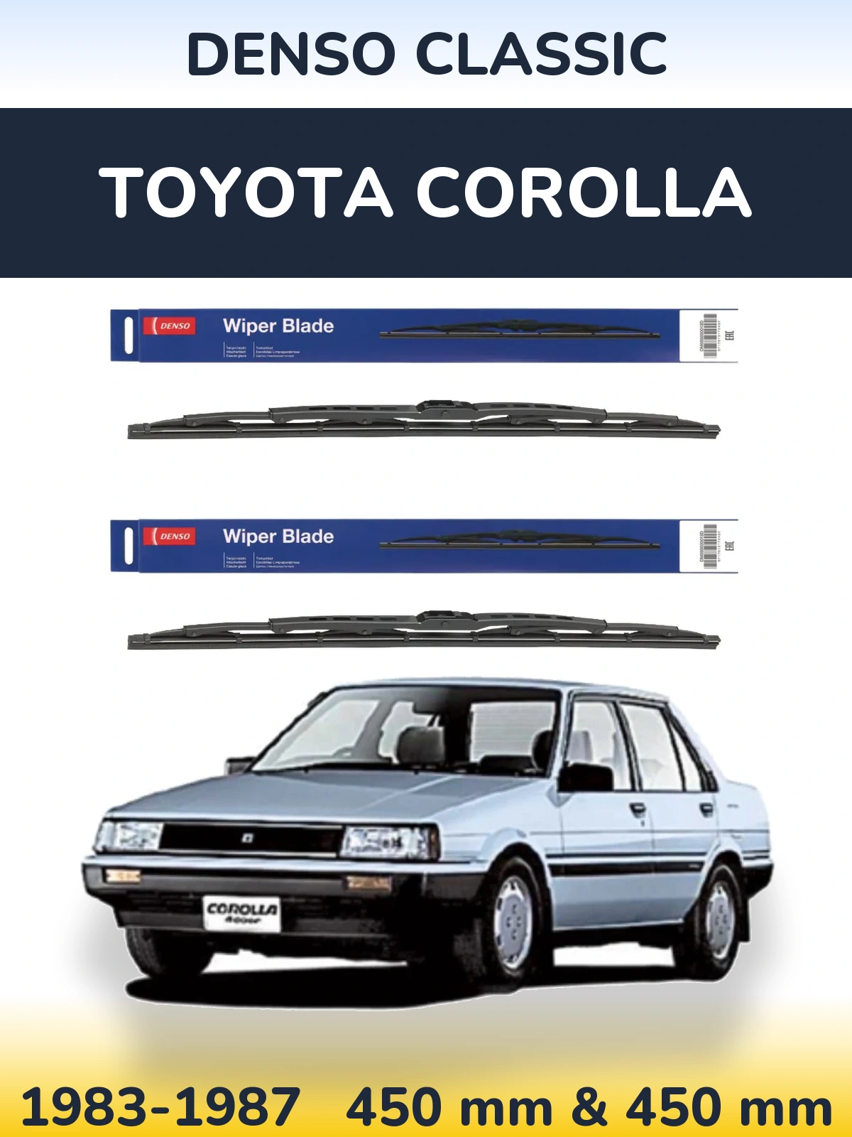 Front wiper blade set Denso Classic 450 & 450 mm for Toyota Corolla 1983-1987