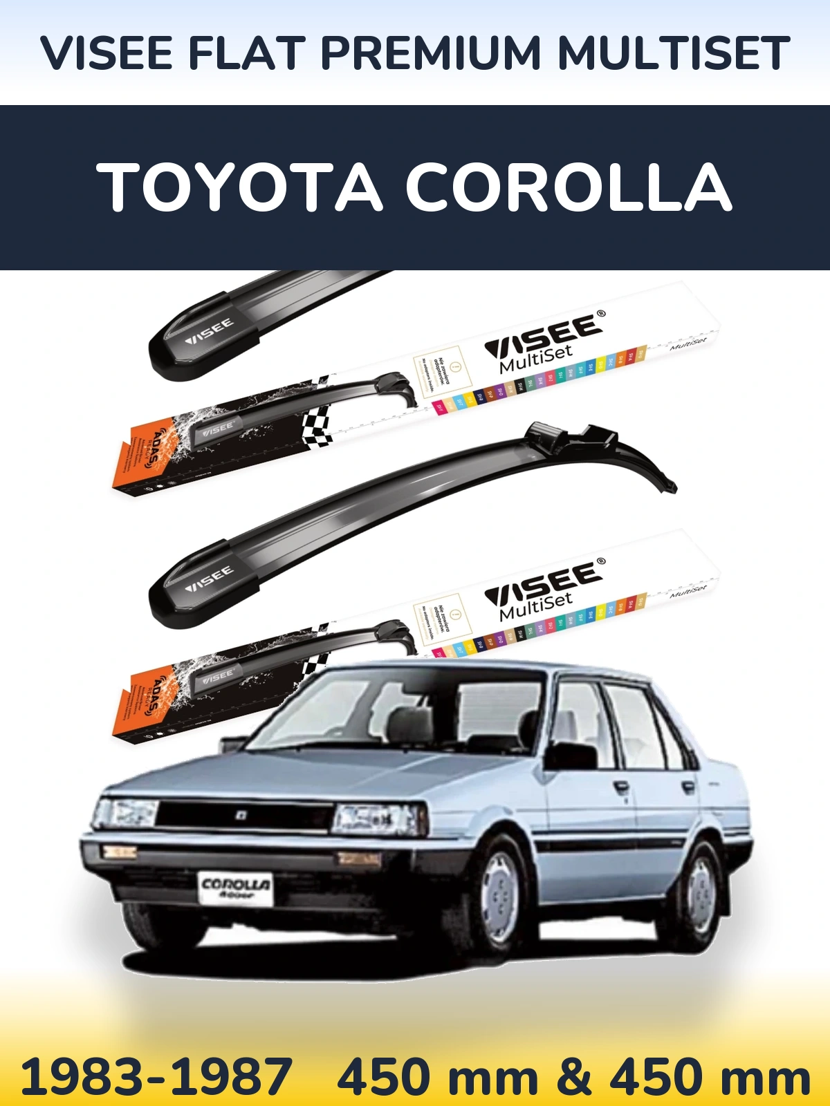 Front wiper blade set VISEE FLAT PREMIUM MultiSet 450 & 450 mm for Toyota Corolla 1983-1987