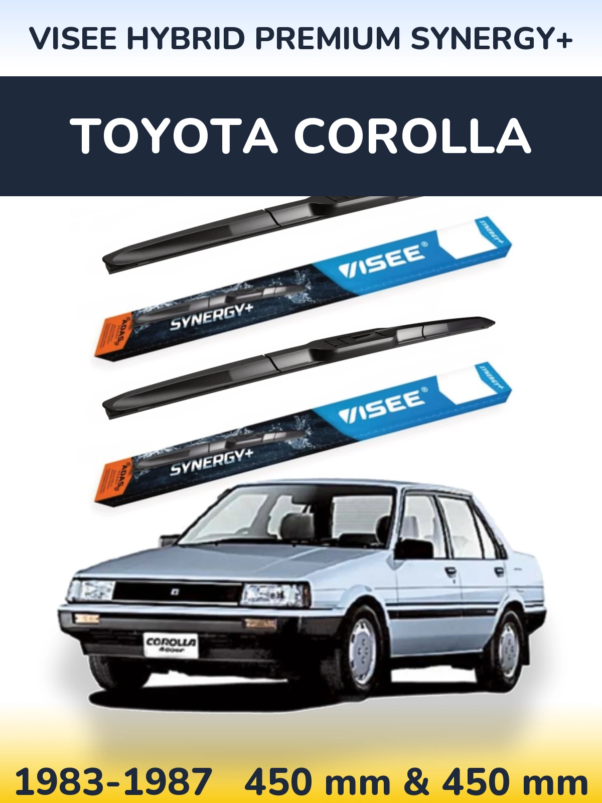 Front wiper blade set VISEE HYBRID PREMIUM SYNERGY+ 450 & 450 mm for Toyota Corolla 1983-1987