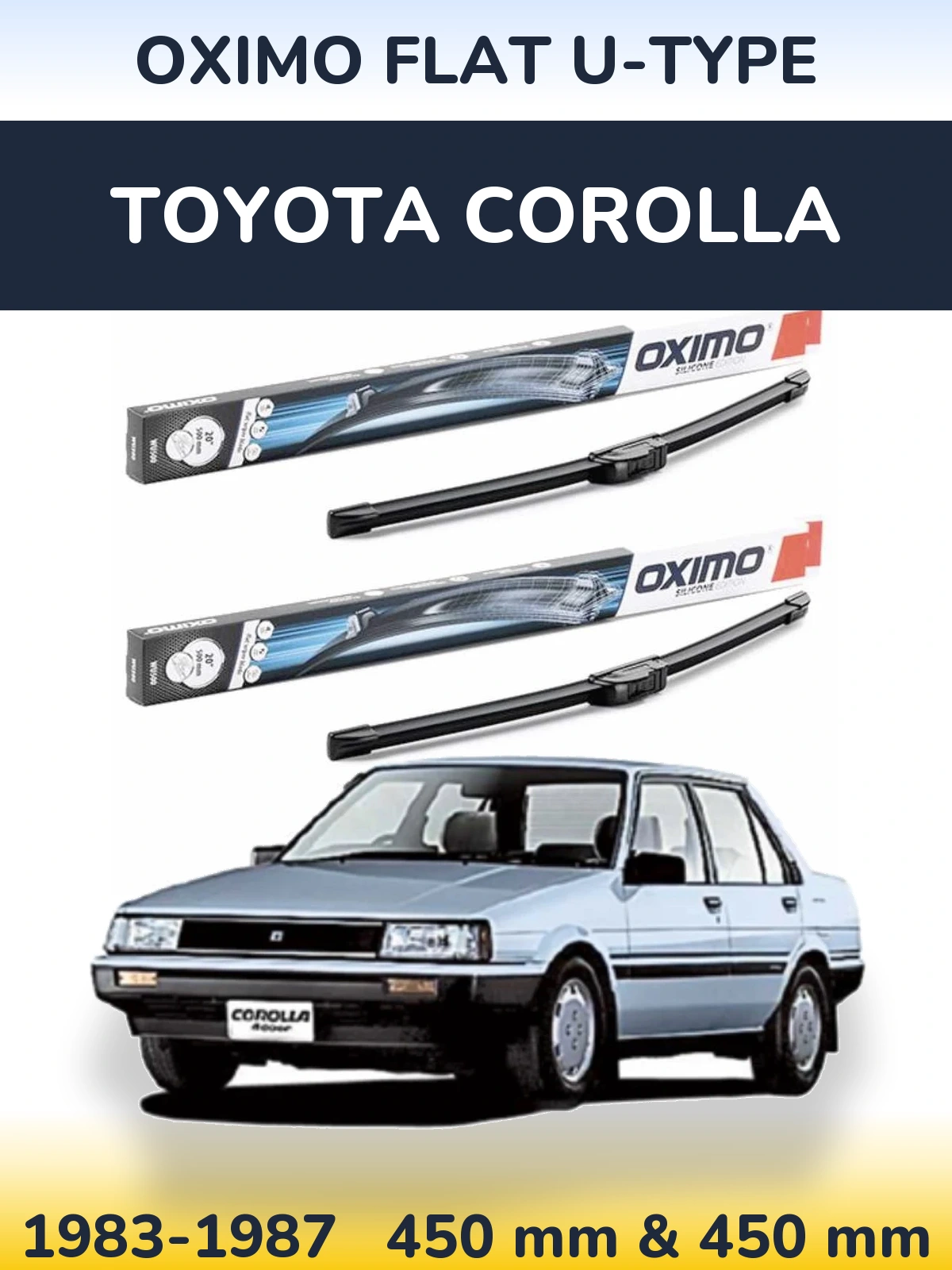 Front wiper blade set Oximo Flat U-type 450 & 450 мм for Toyota Corolla 1983-1987