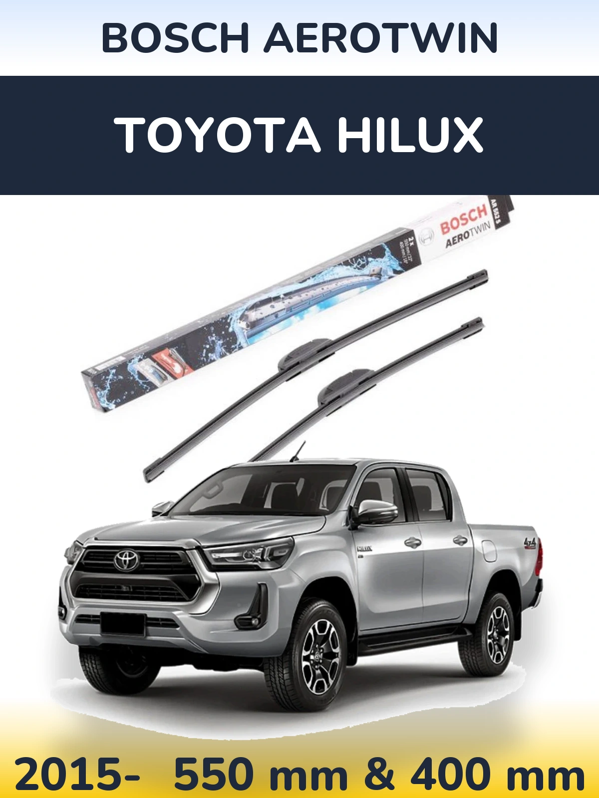 Комплект передних дворников BOSCH AeroTwin 550 & 400 мм для Toyota Hilux 2015-2026