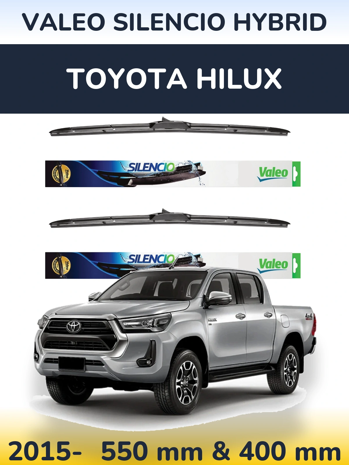 Front wiper blade set Valeo Silencio Hybrid 550 & 400 mm for Toyota Hilux 2015-2026
