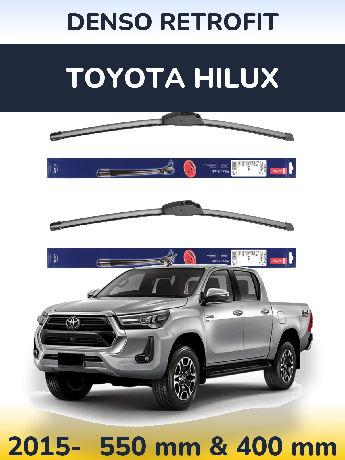 Komplet przednich wycieraczek Denso Retrofit 550 & 400 mm do Toyota Hilux 2015-2026