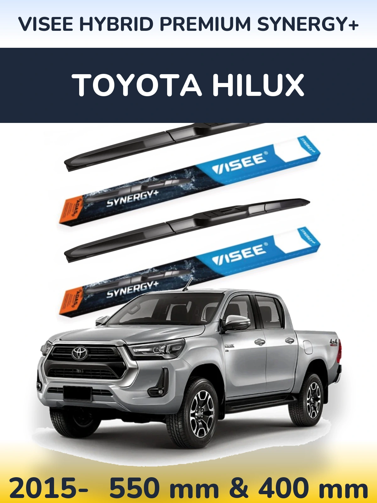 Front wiper blade set VISEE HYBRID PREMIUM SYNERGY+ 550 & 400 мм for Toyota Hilux 2015-2026