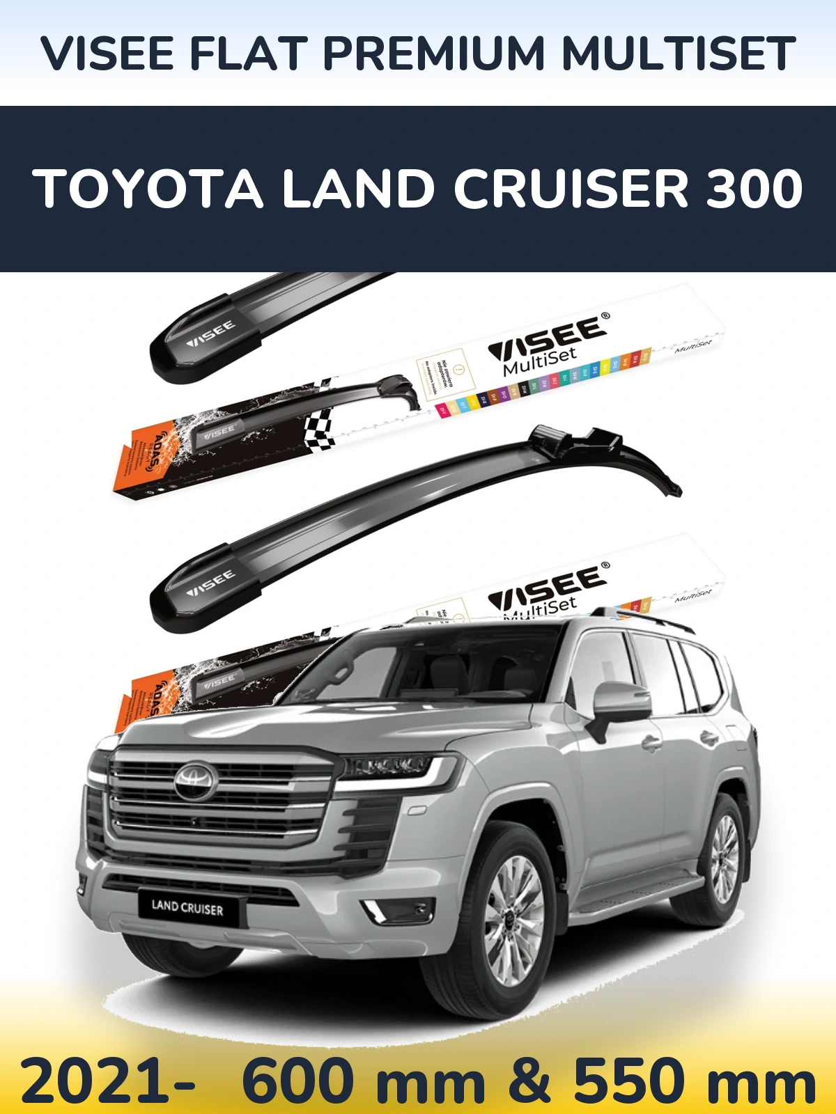 Komplet przednich wycieraczek VISEE FLAT PREMIUM MultiSet 600 & 550 mm do Toyota Land Cruiser 300 2021-2026