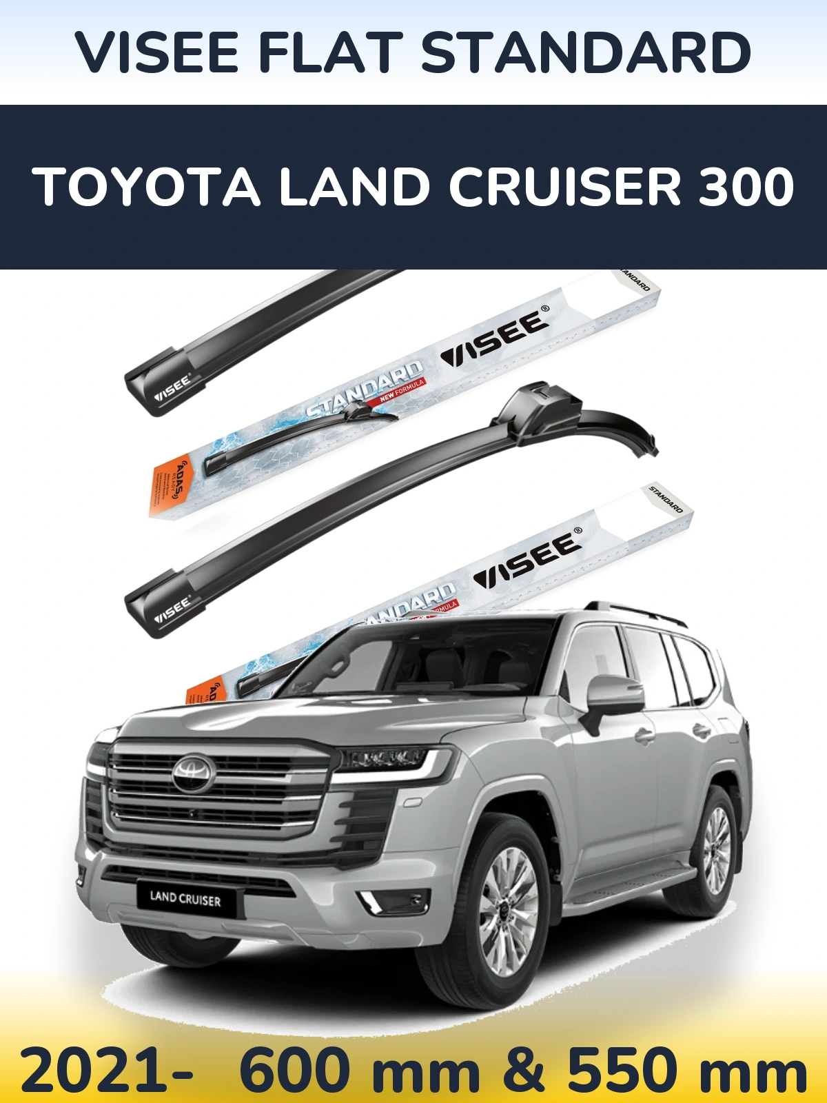 Komplet przednich wycieraczek VISEE FLAT STANDARD 600 & 550 mm do Toyota Land Cruiser 300 2021-2026