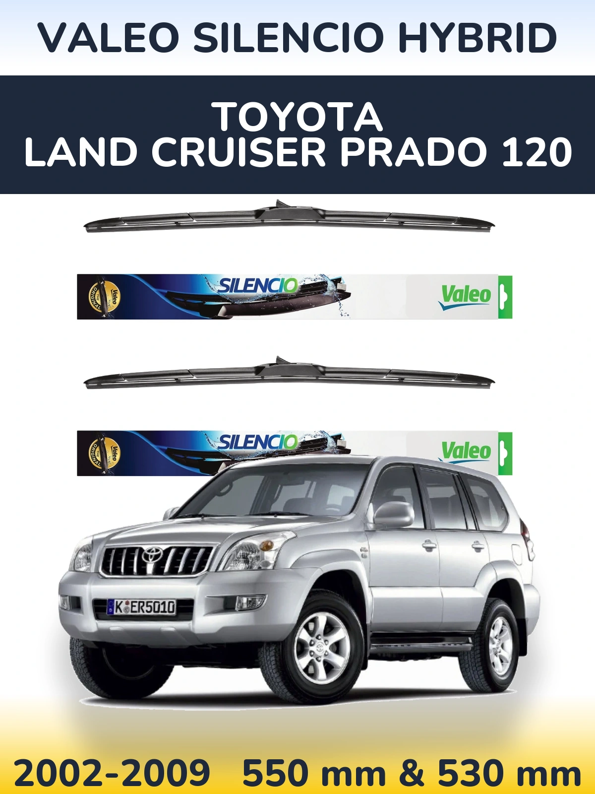 Комплект передних дворников Valeo Silencio Hybrid 550 & 530 мм для Toyota Land Cruiser Prado 120 2002-2009