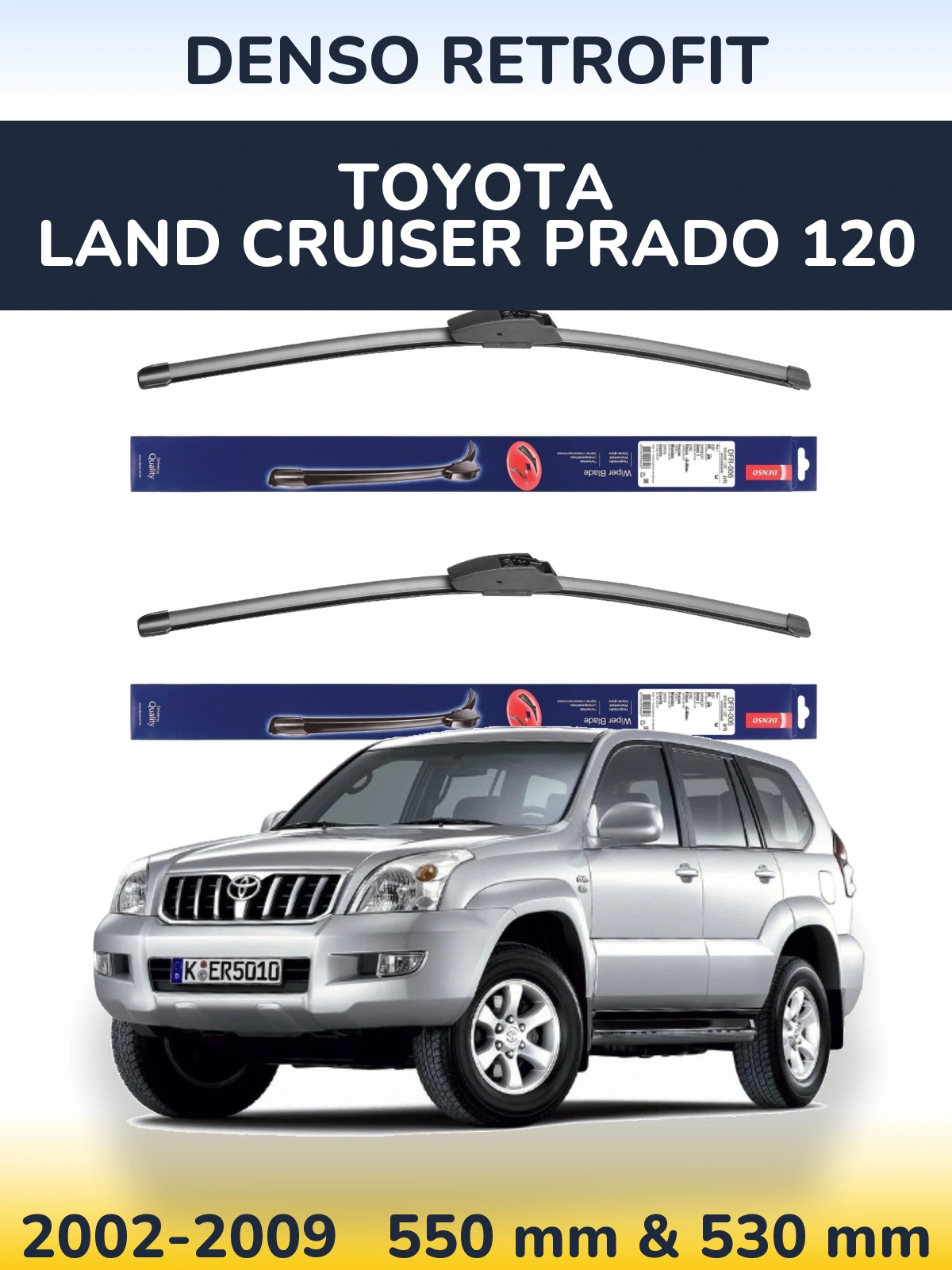 Комплект передних дворников Denso Retrofit 550 & 530 мм для Toyota Land Cruiser Prado 120 2002-2009
