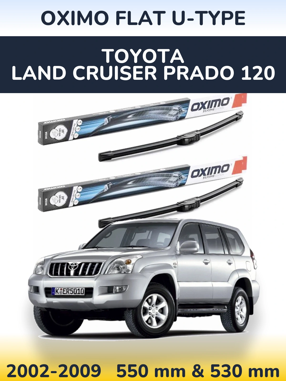 Комплект передних дворников Oximo Flat U-type 550 & 530 мм для Toyota Land Cruiser Prado 120 2002-2009