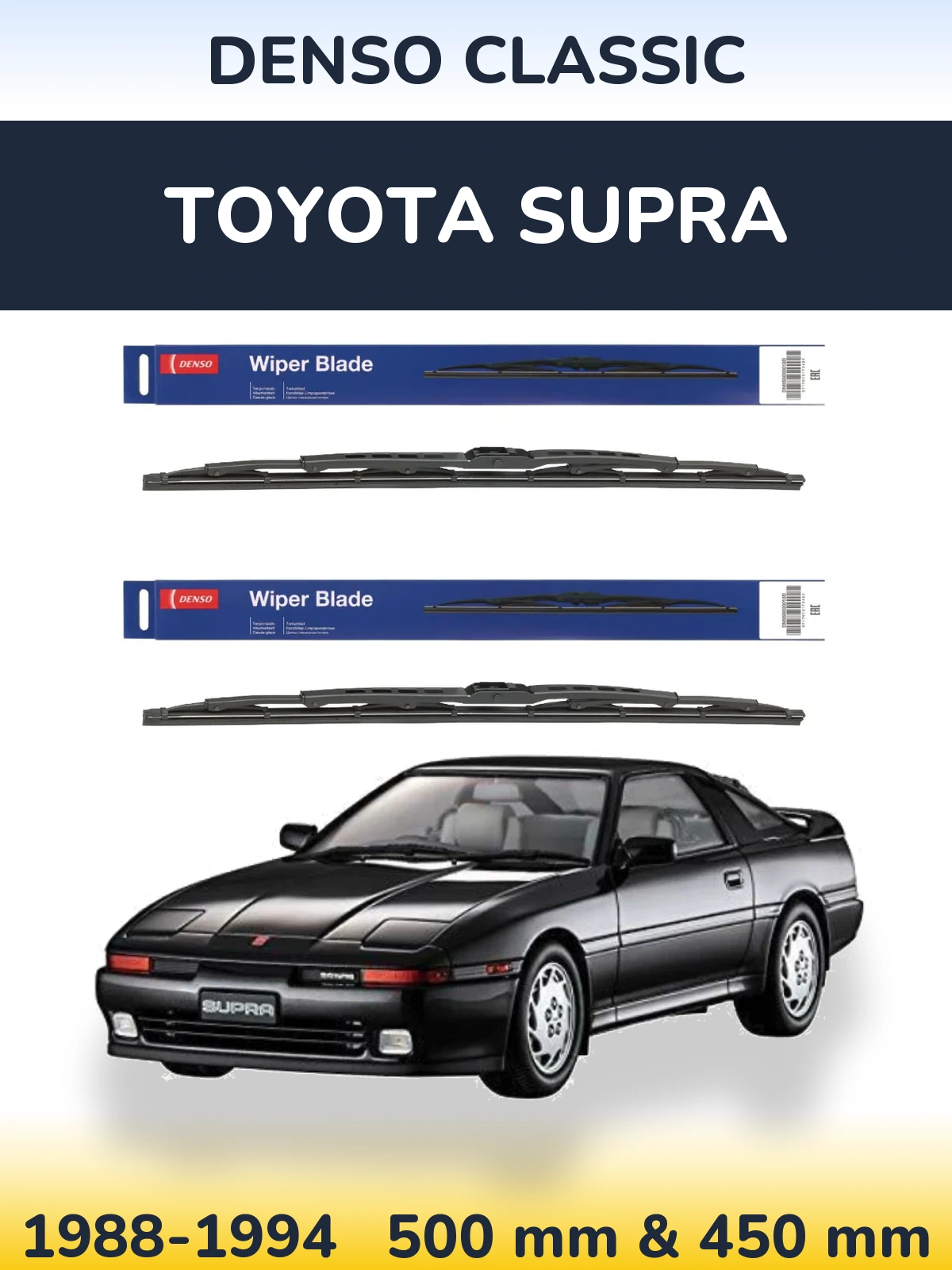 Front wiper blade set Denso Classic 500 & 450 mm for Toyota Supra 1988-1994