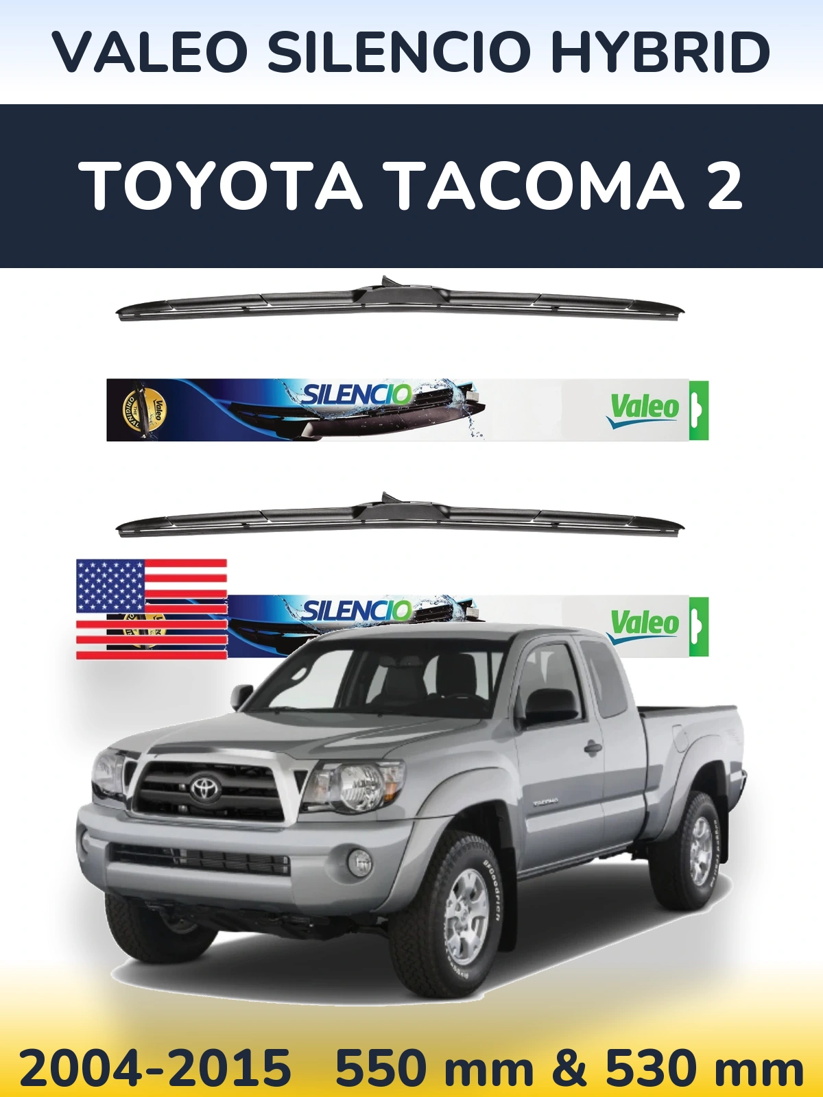 Front wiper blade set Valeo Silencio Hybrid 550 & 530 мм for Toyota Tacoma 2 2004-2015