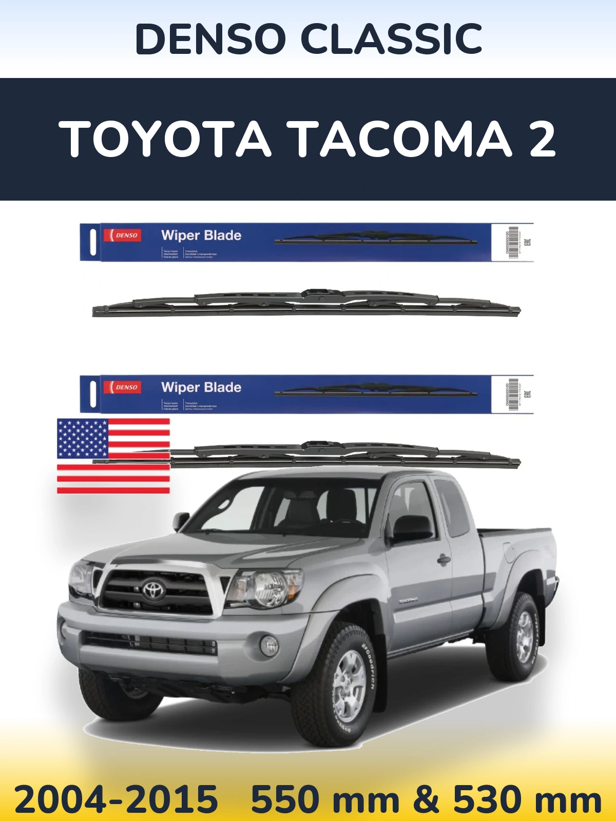 Front wiper blade set Denso Classic 550 & 530 mm for Toyota Tacoma 2 2004-2015