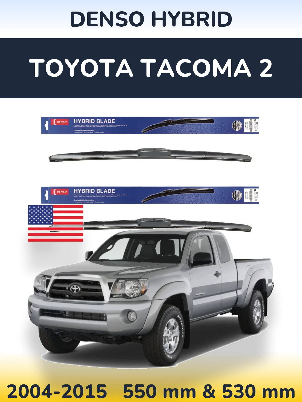 Front wiper blade set Denso Hybrid 550 & 530 mm for Toyota Tacoma 2 2004-2015