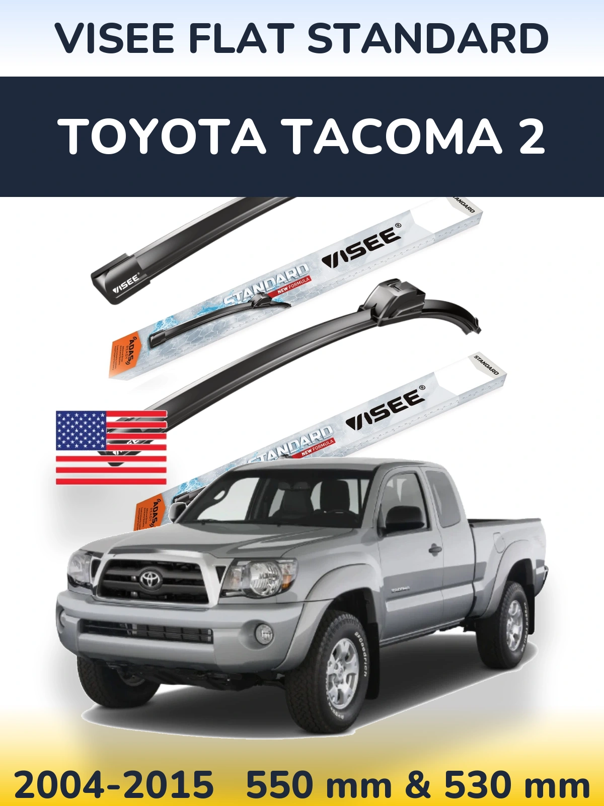 Front wiper blade set VISEE FLAT STANDARD 550 & 530 mm for Toyota Tacoma 2 2004-2015