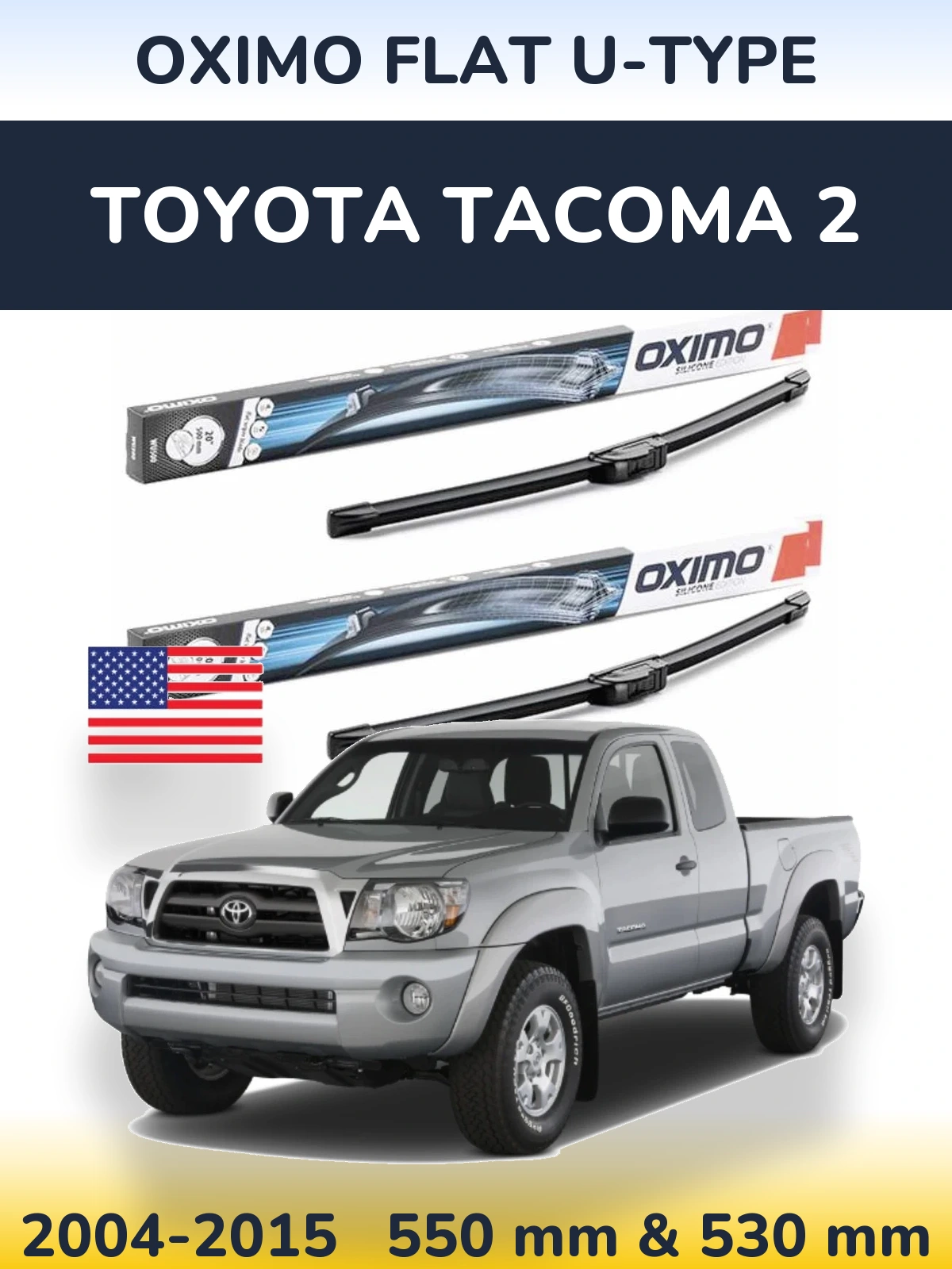 Front wiper blade set Oximo Flat U-type 550 & 530 мм for Toyota Tacoma 2 2004-2015